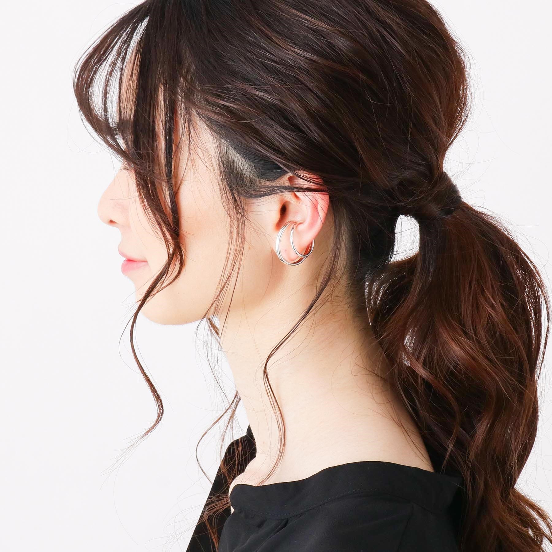 ココシュニック COCOSHNIK ラスティングシルバー　ダブルフープ2連　イヤーカフ