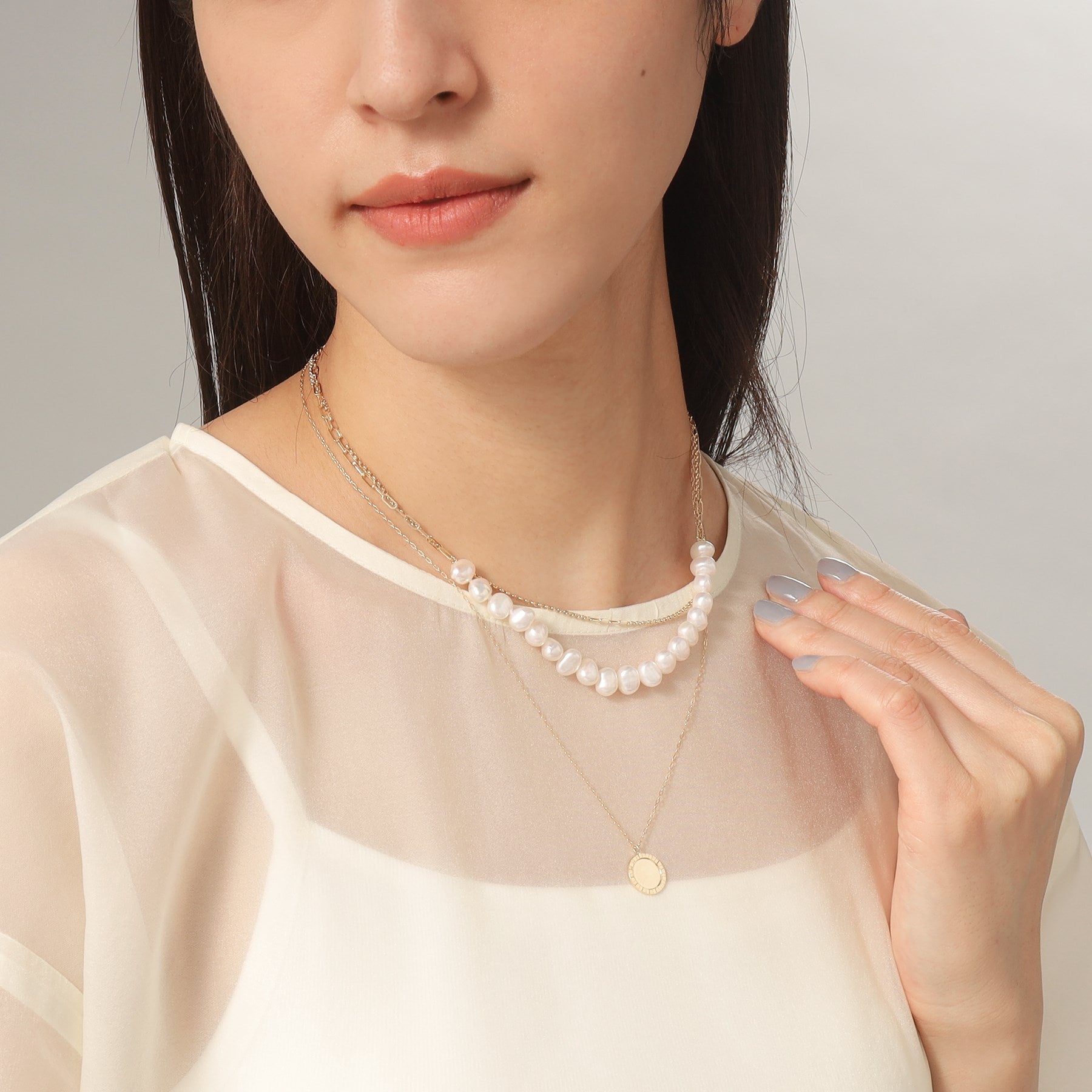ココシュニック COCOSHNIK K10バロックパール ケーブルチェーンネックレス