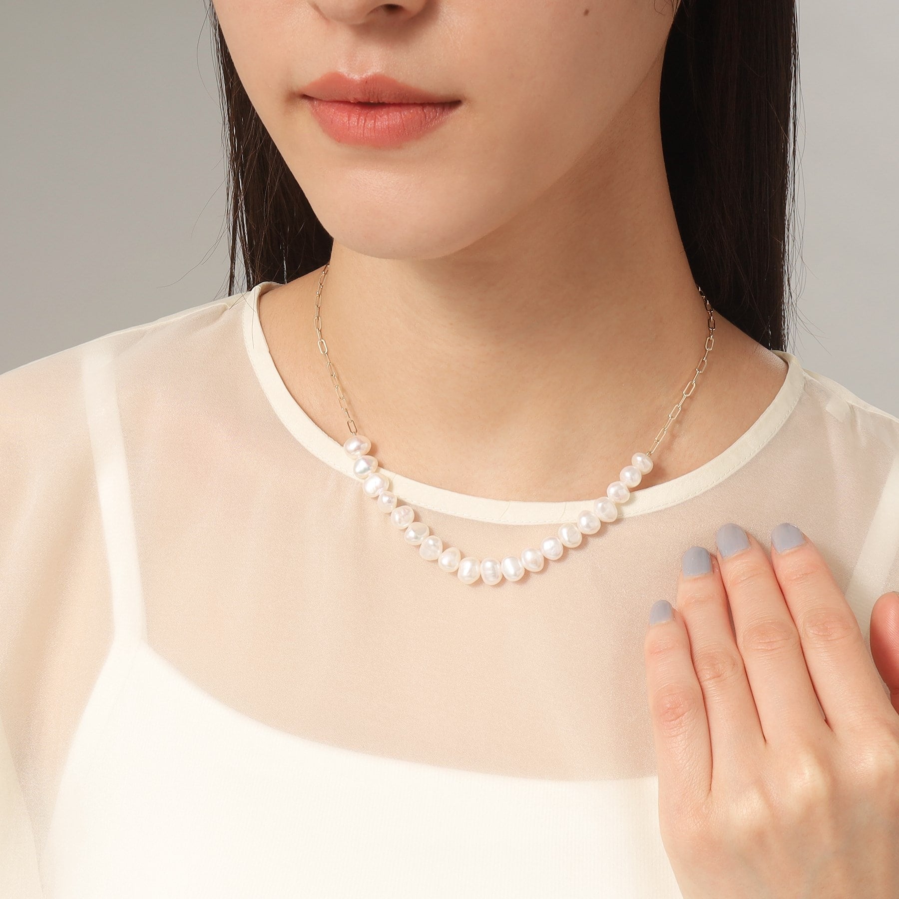 ココシュニック COCOSHNIK K10バロックパール ケーブルチェーンネックレス