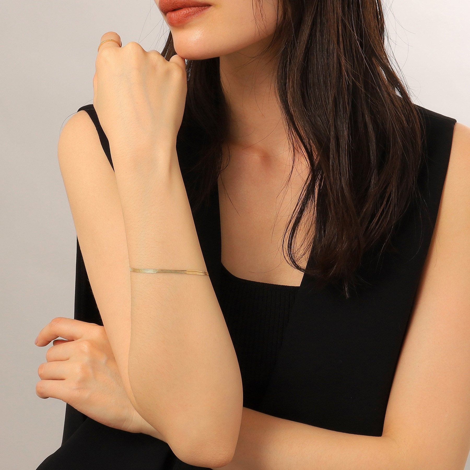 ココシュニック COCOSHNIK K10ベネチアンフラット3連 ブレスレット （イエローゴールド(100)） イエローゴールド(100)