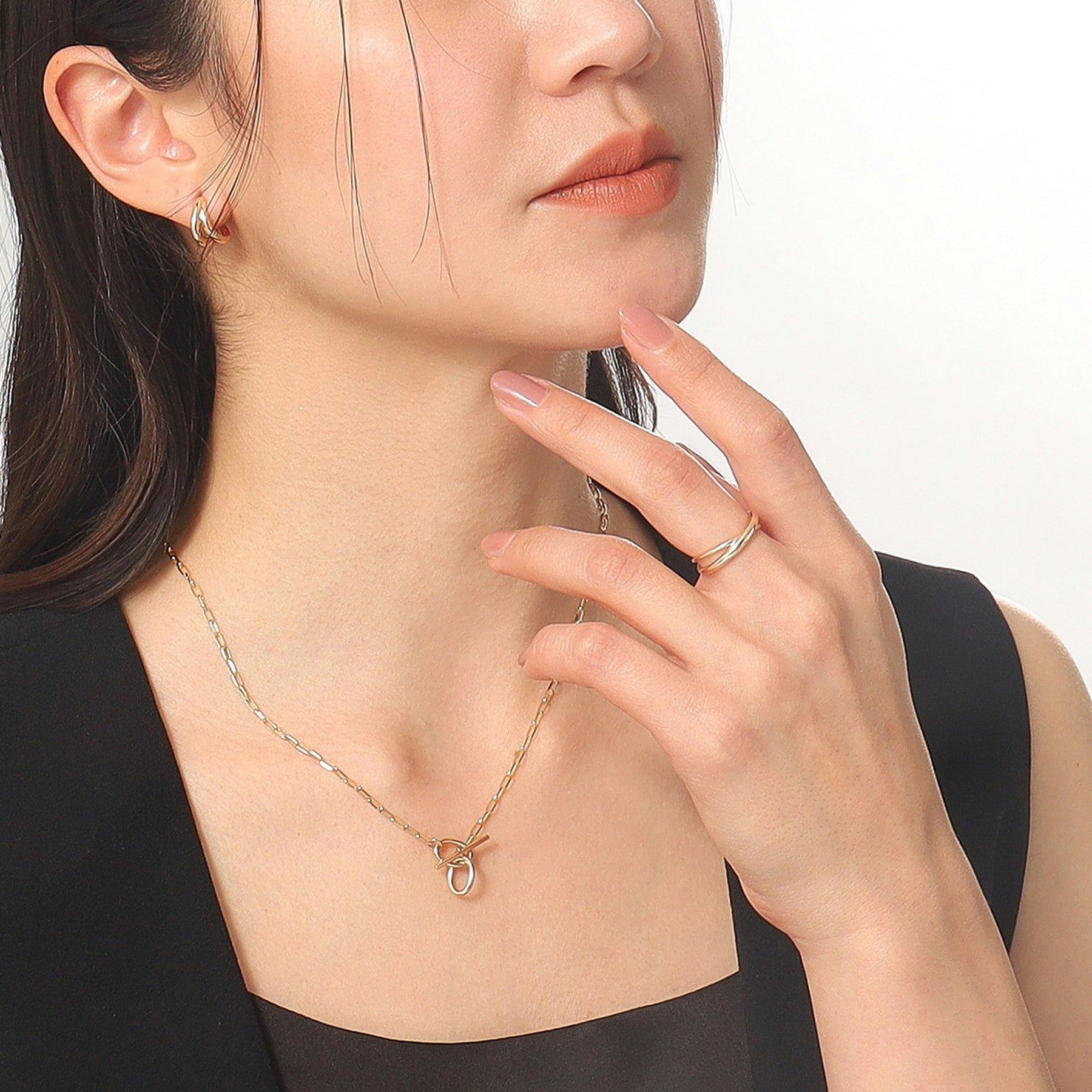 ココシュニック COCOSHNIK K10ロングハーフラウンドダブルマンテル ネックレス （イエローゴールド(100)） イエローゴールド(100)