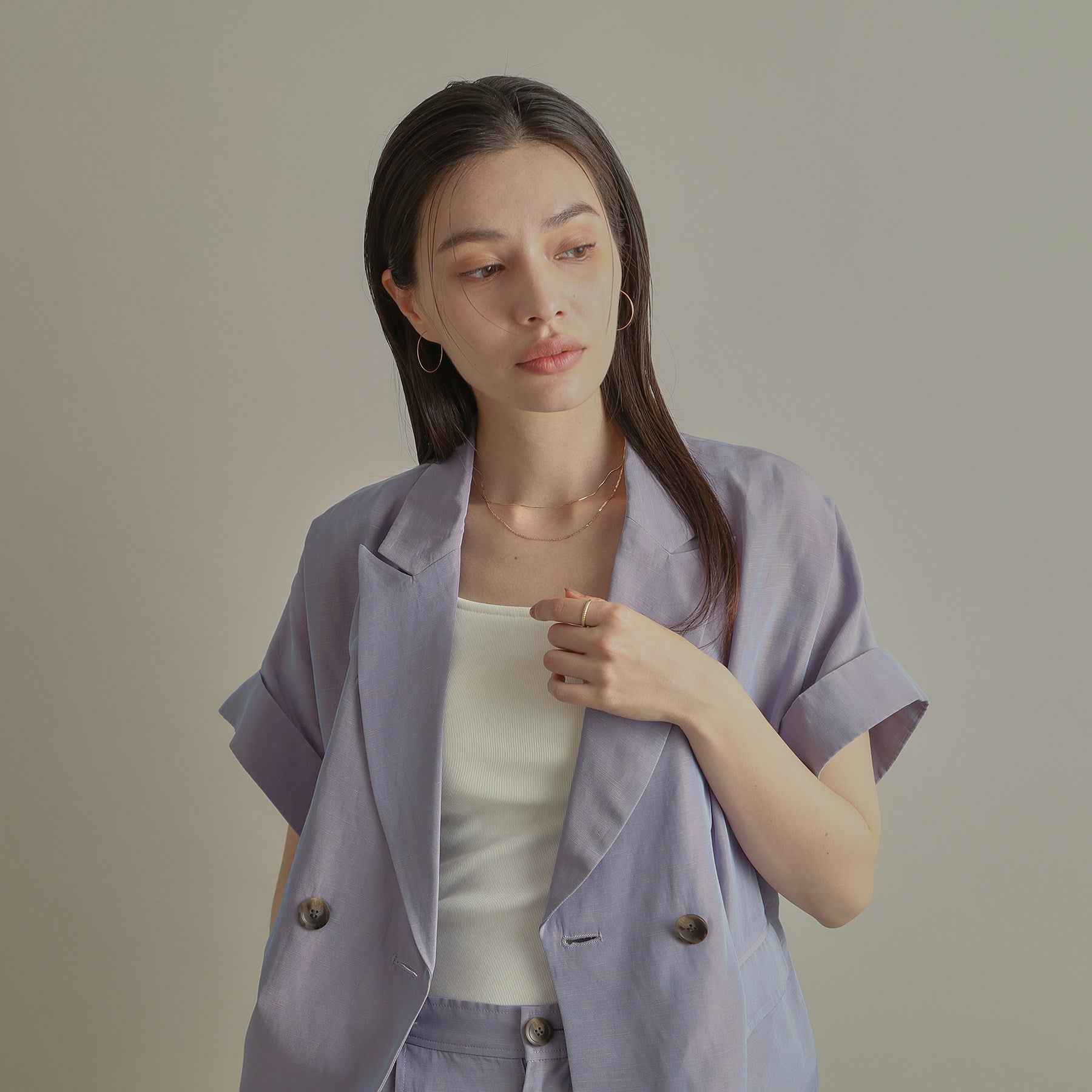 ココシュニック COCOSHNIK K18オメガチェーン フープピアス中 （イエローゴールド(100)） イエローゴールド(100)