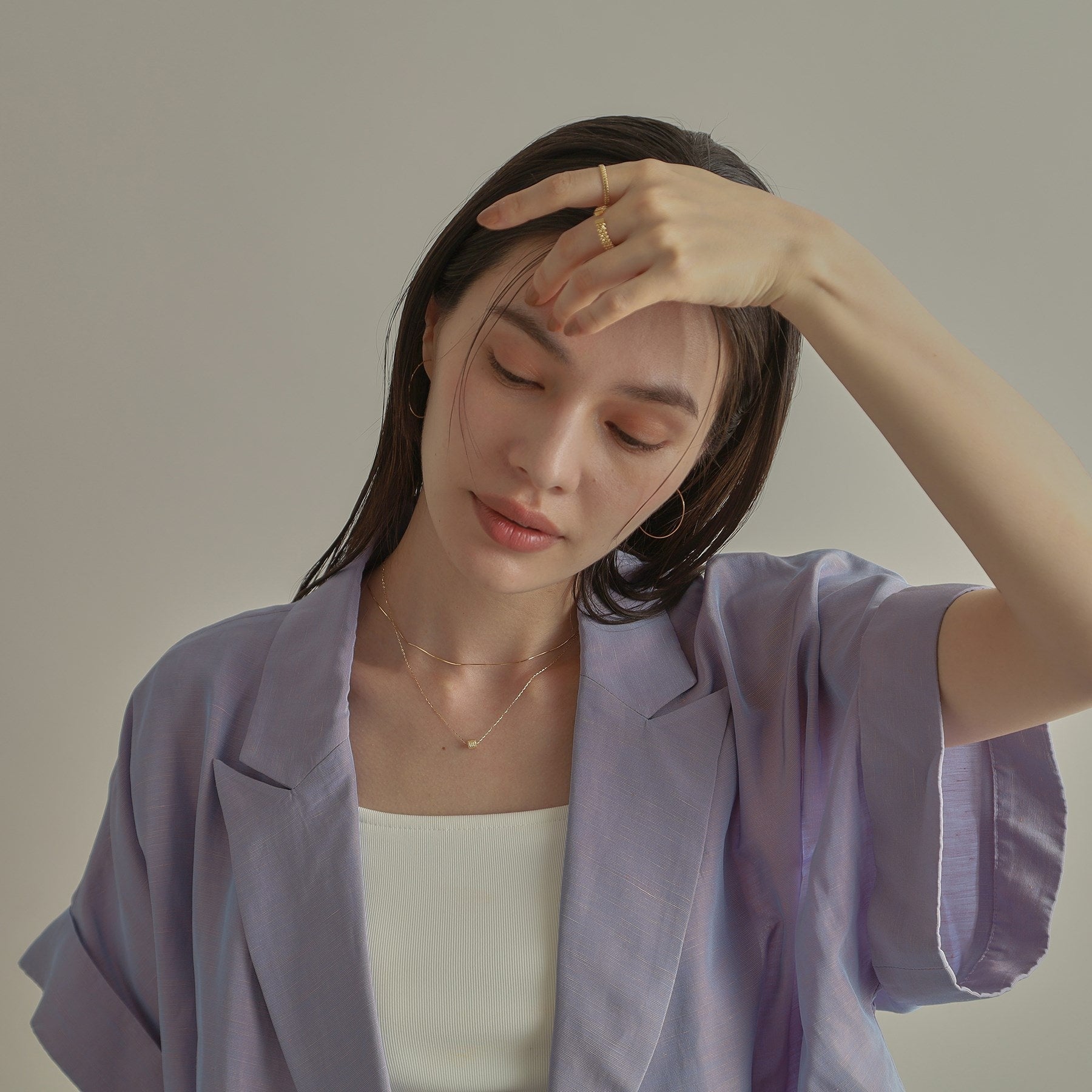 ココシュニック COCOSHNIK K18オメガチェーン フープピアス中 （イエローゴールド(100)） イエローゴールド(100)