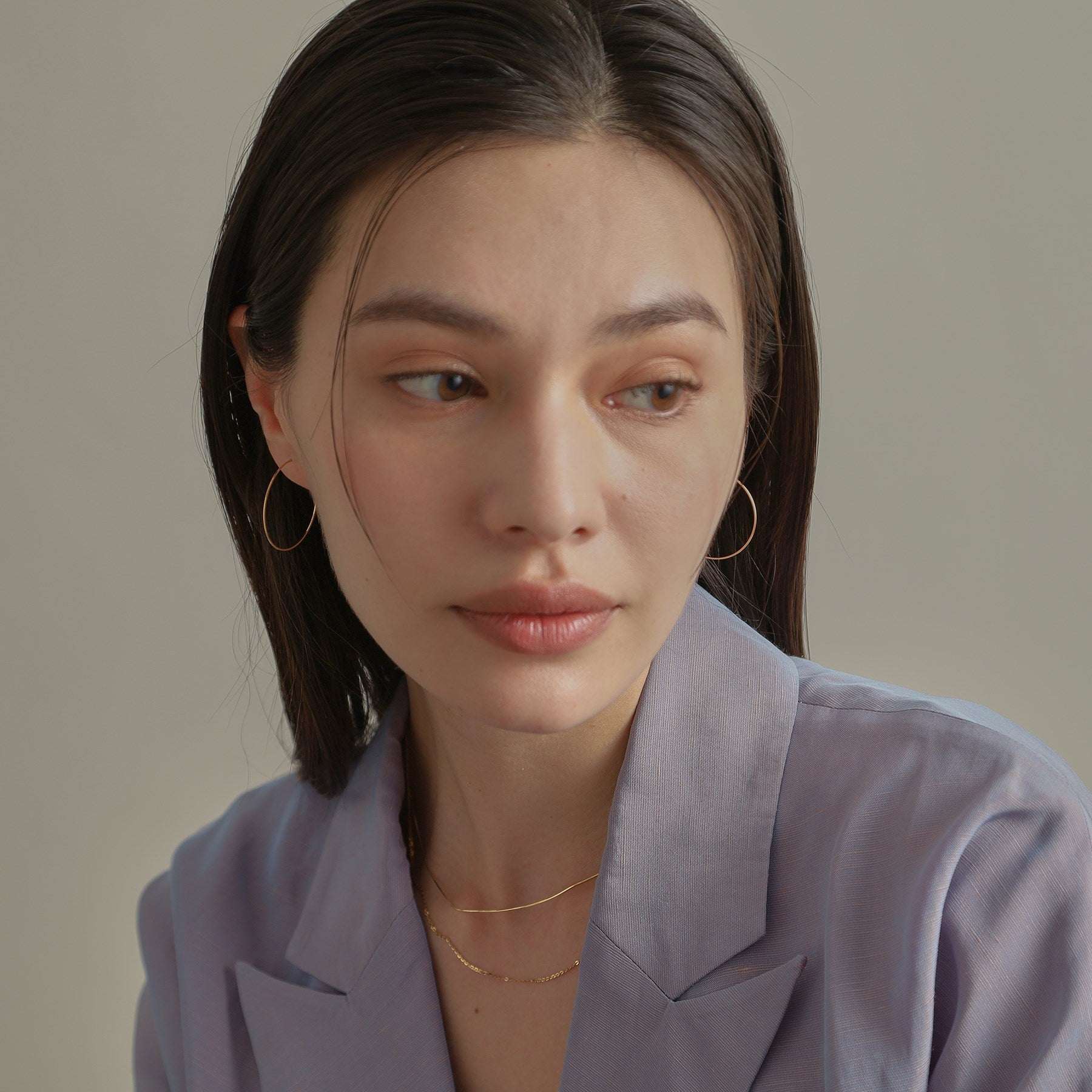 ココシュニック COCOSHNIK K18オメガチェーン フープピアス中 （イエローゴールド(100)） イエローゴールド(100)