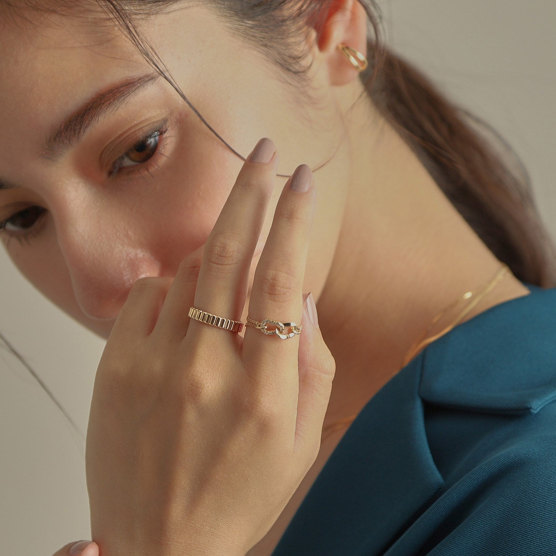 ココシュニック COCOSHNIK K10ダイヤモンド キヘイリンクチェーン リング （イエローゴールド(104)） イエローゴールド(104)