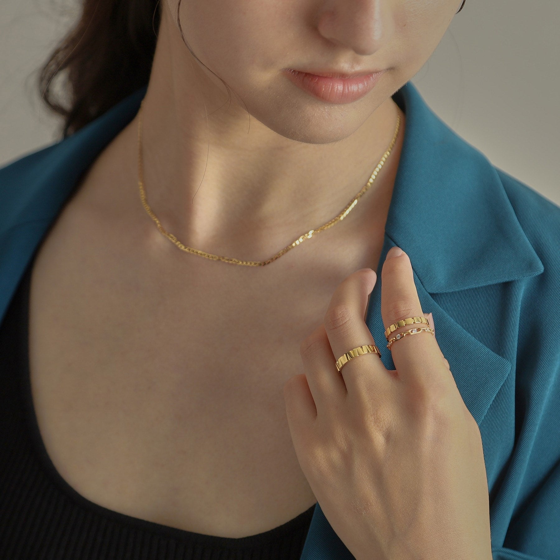 ココシュニック COCOSHNIK K18ダイヤモンド ロングカットアズキチェーン リング （イエローゴールド(104)） イエローゴールド(104)