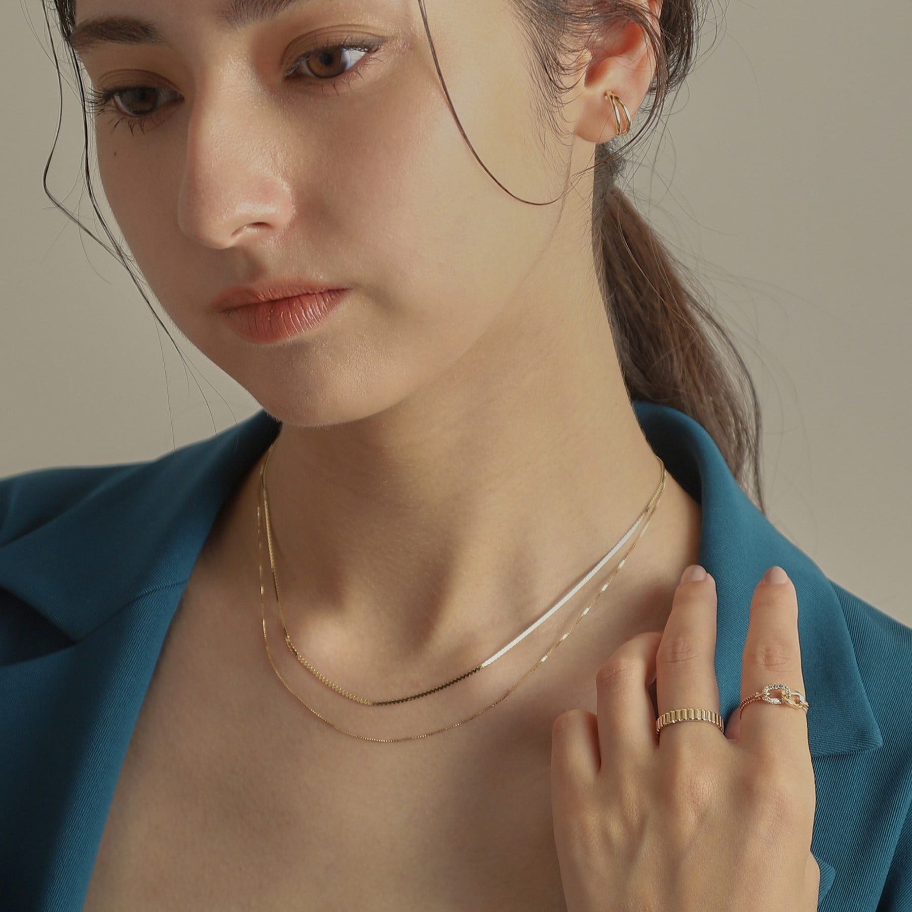 ココシュニック COCOSHNIK K10ベネフラット×ベネレイヤード ネックレス （イエローゴールド(100)） イエローゴールド(100)