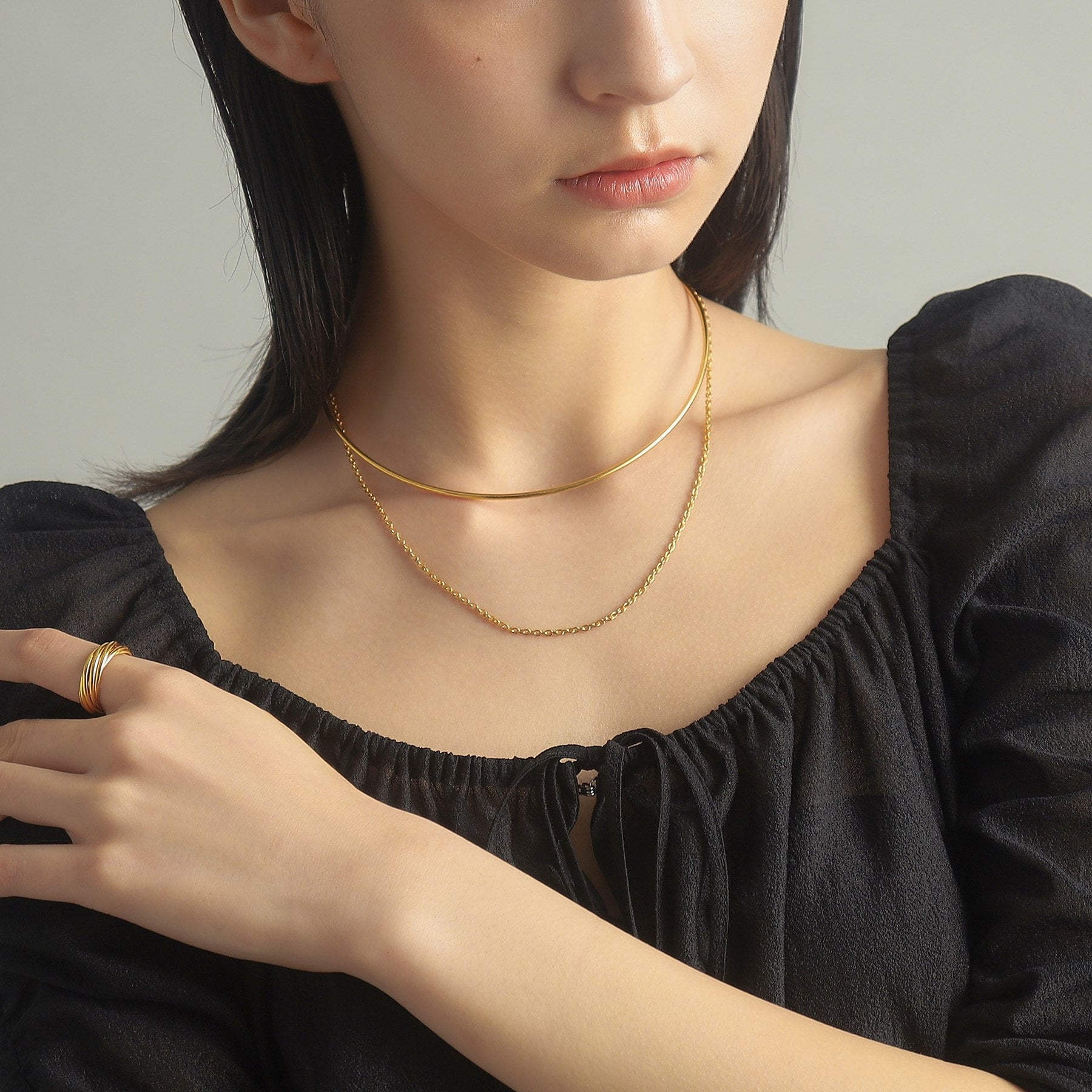 ココシュニック オンキッチュ COCOSHNIK ONKITSCH シルバー ホロウフレキシブルチェーンチョーカー オーバルリンク GP （ゴールド(600)） ゴールド(600)