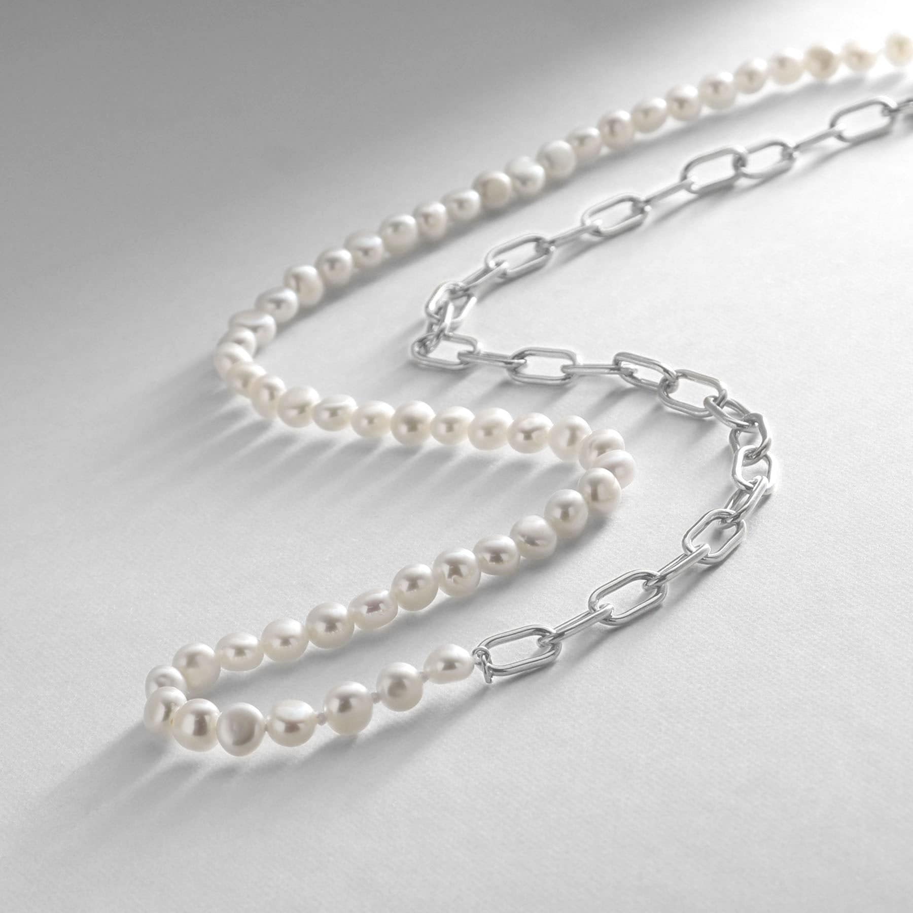 COCOSHNIK ONKITSCH COCOSHNIK ONKITSCH silver Baroque Pearl 2Way Chain Mix Necklace