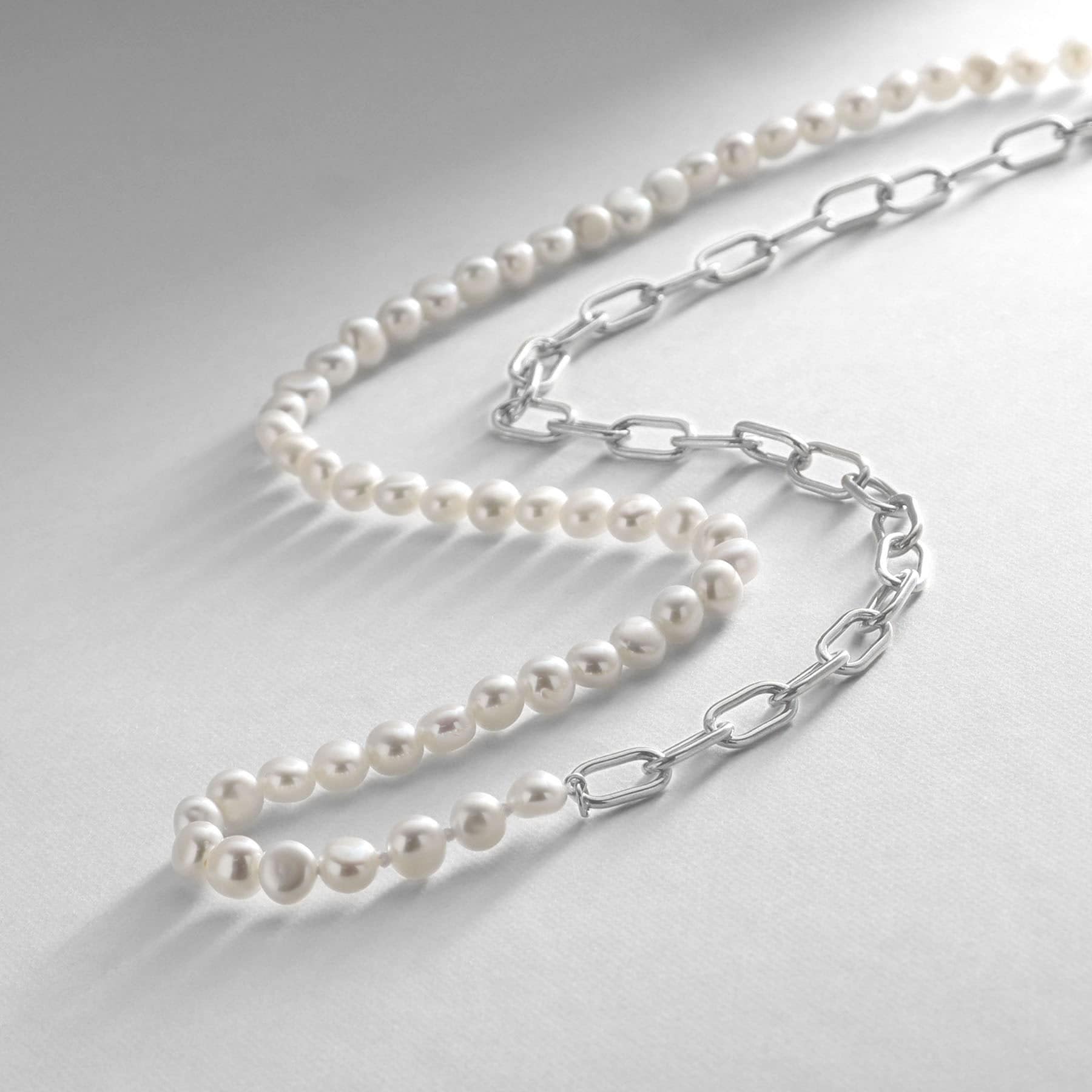 COCOSHNIK ONKITSCH COCOSHNIK ONKITSCH silver Baroque Pearl 2Way Chain Mix Necklace