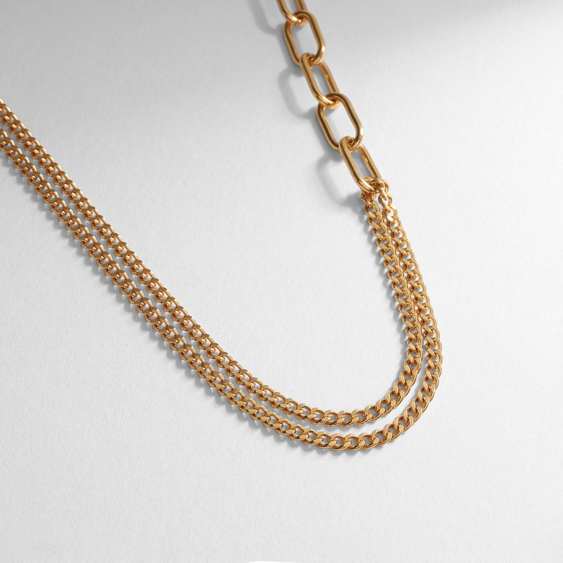 COCOSHNIK ONKITSCH COCOSHNIK ONKITSCH silver Mixed Chain Cable Curve Draped Necklace GP