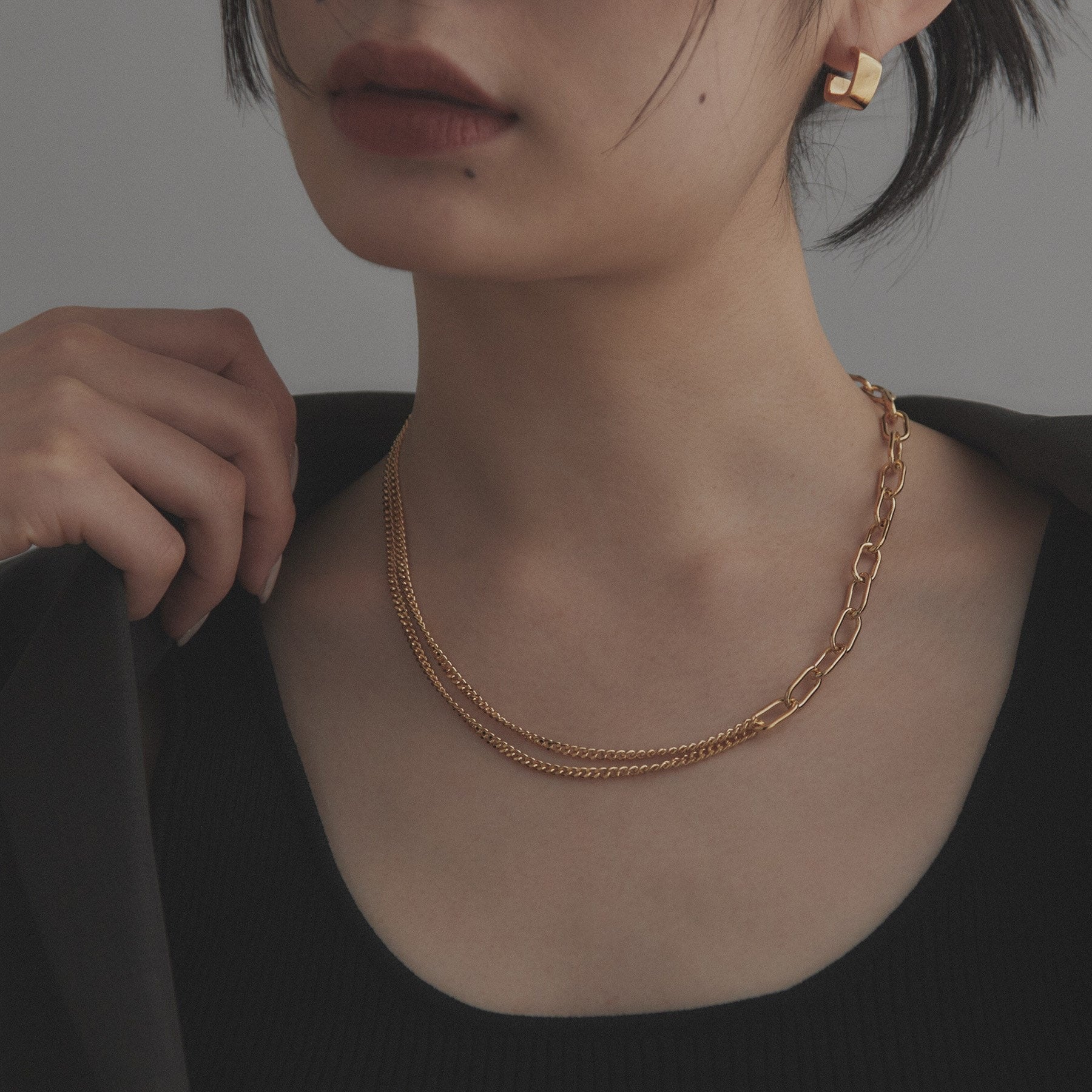 COCOSHNIK ONKITSCH COCOSHNIK ONKITSCH silver Mixed Chain Cable Curve Draped Necklace GP