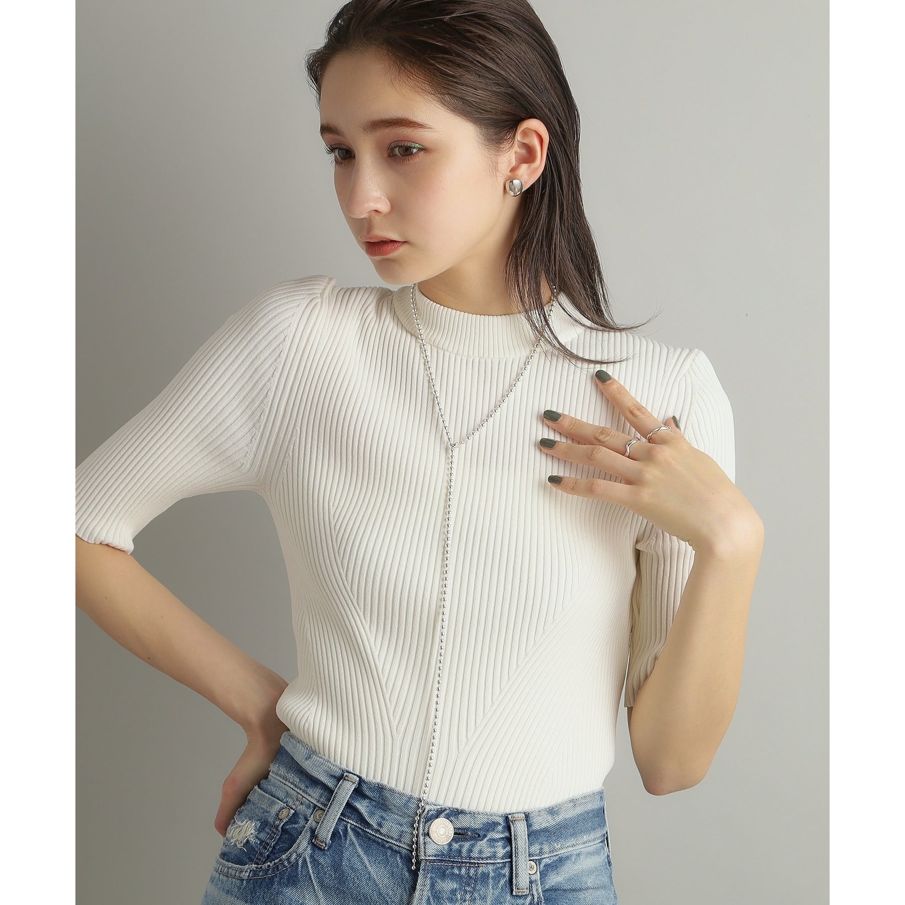 ココシュニック オンキッチュ COCOSHNIK ONKITSCH シルバー ボールチェーン ラリエット ネックレス シルバー(600)
