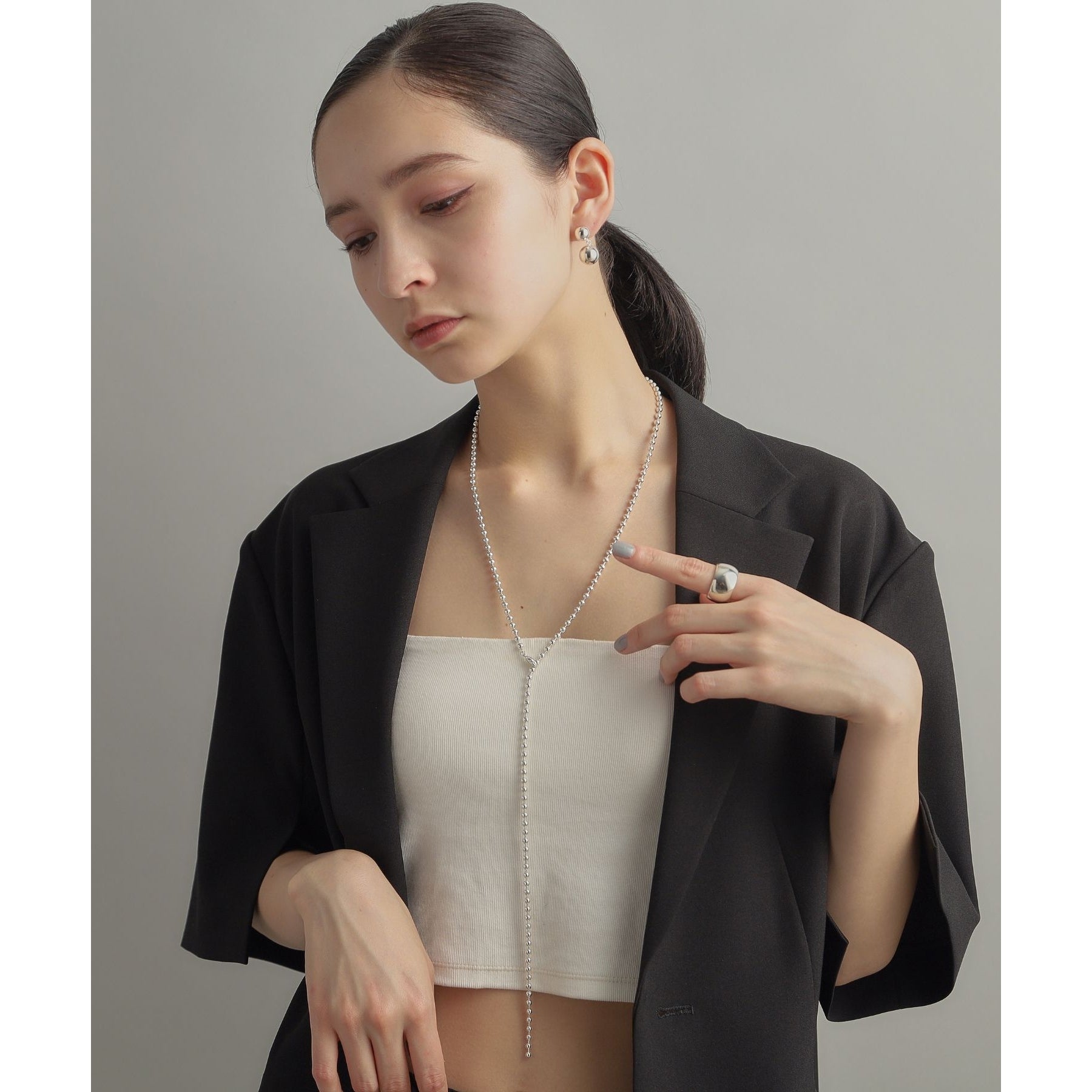 ココシュニック オンキッチュ COCOSHNIK ONKITSCH シルバー ボールチェーン ラリエット ネックレス シルバー(600)