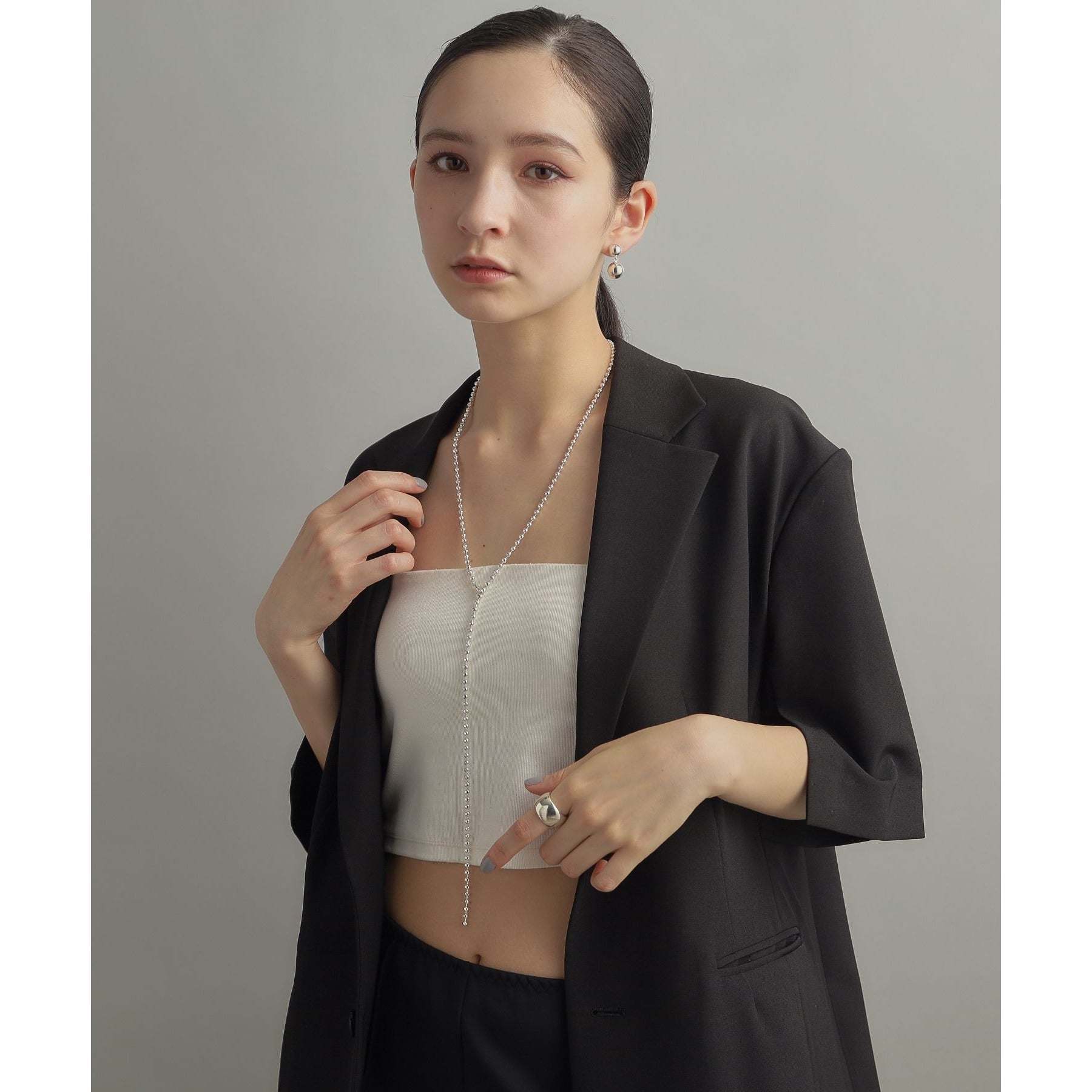ココシュニック オンキッチュ COCOSHNIK ONKITSCH シルバー ボールチェーン ラリエット ネックレス シルバー(600)