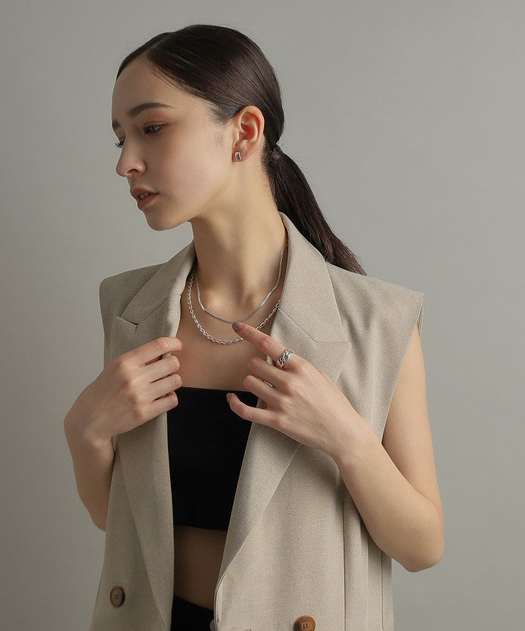 ココシュニック オンキッチュ COCOSHNIK ONKITSCH シルバー ボリュームカーブチェーンモチーフリング （クリスタル/透明(600)） クリスタル/透明(600)