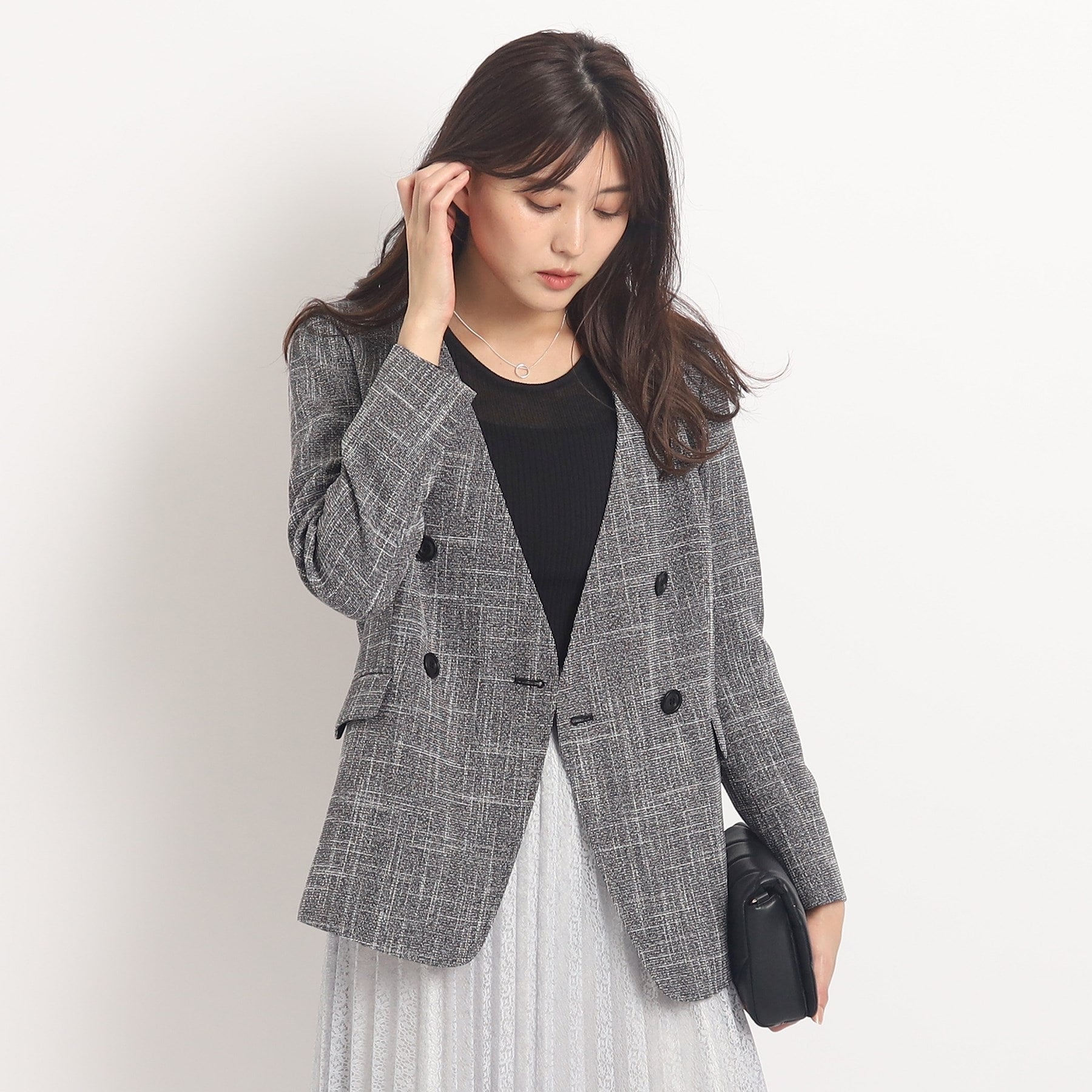 Coup de Chance 【Washable / Set-up Available】 A carefully crafted silhouette! A sleek and feminine no-collar double jacket.