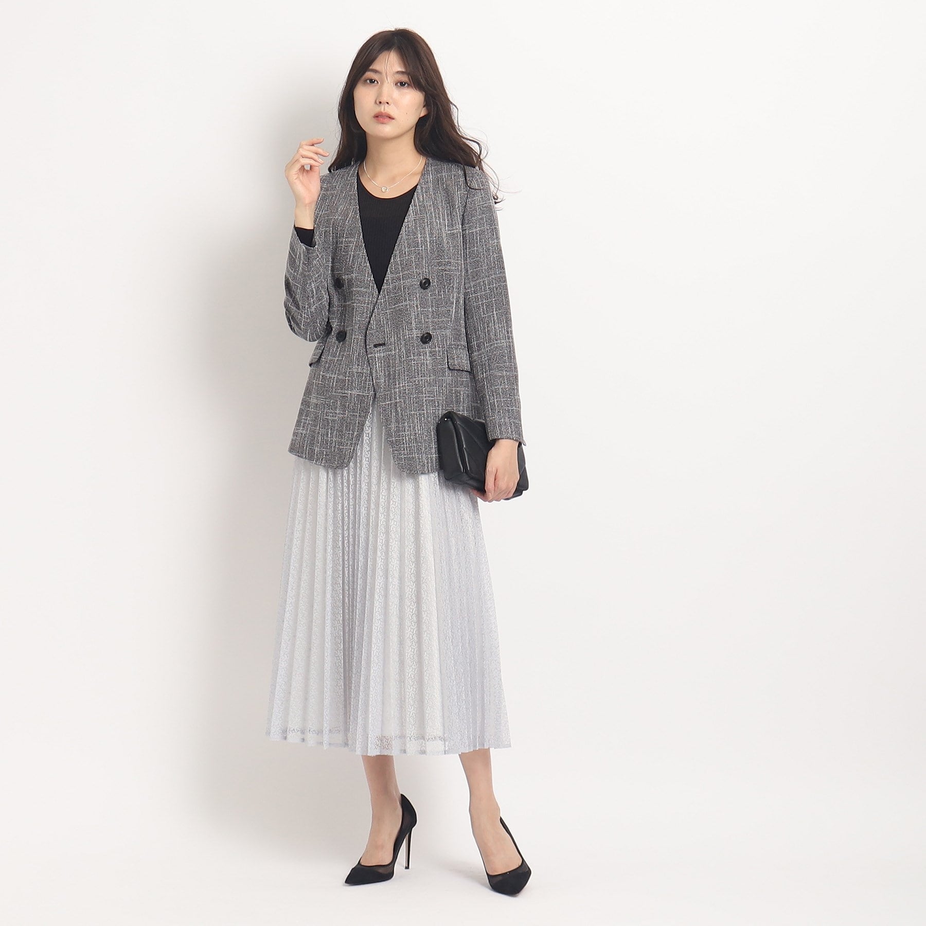 Coup de Chance 【Washable / Set-up Available】 A carefully crafted silhouette! A sleek and feminine no-collar double jacket.