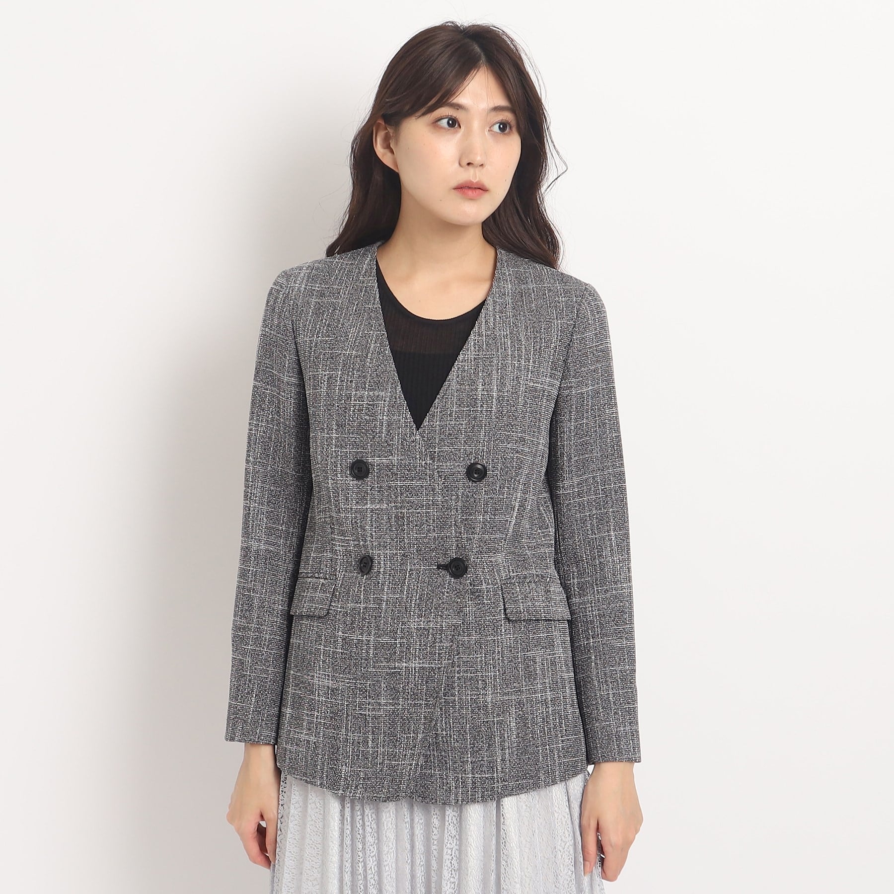 Coup de Chance 【Washable / Set-up Available】 A carefully crafted silhouette! A sleek and feminine no-collar double jacket.