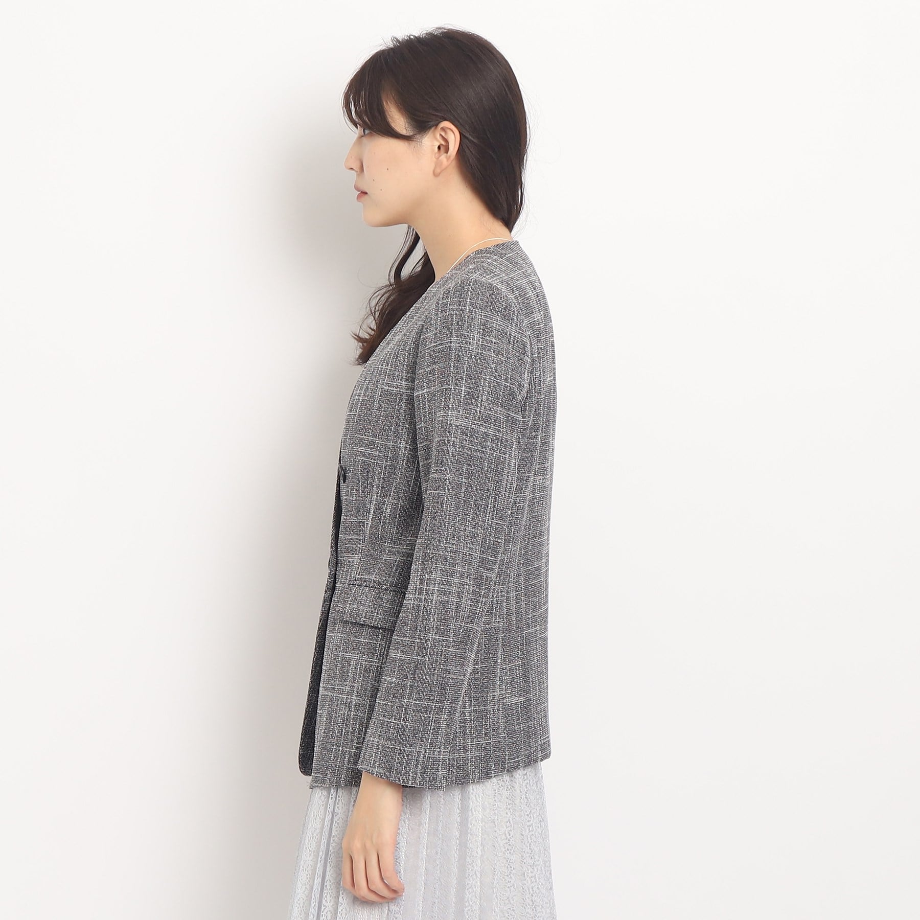 Coup de Chance 【Washable / Set-up Available】 A carefully crafted silhouette! A sleek and feminine no-collar double jacket.