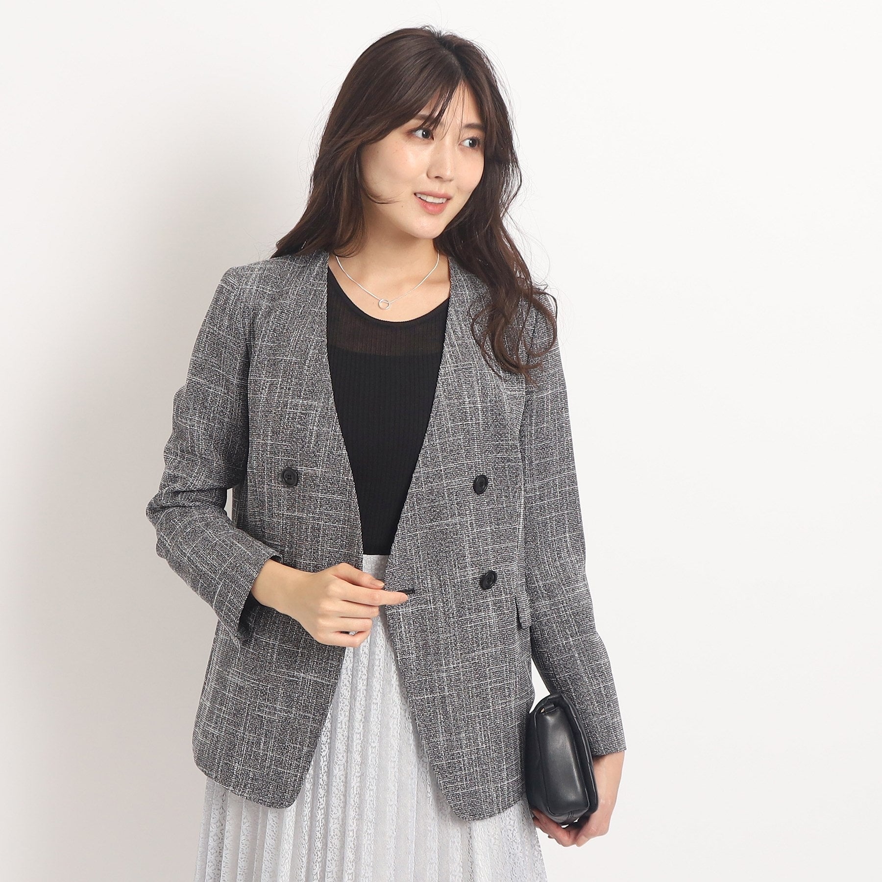 Coup de Chance 【Washable / Set-up Available】 A carefully crafted silhouette! A sleek and feminine no-collar double jacket.