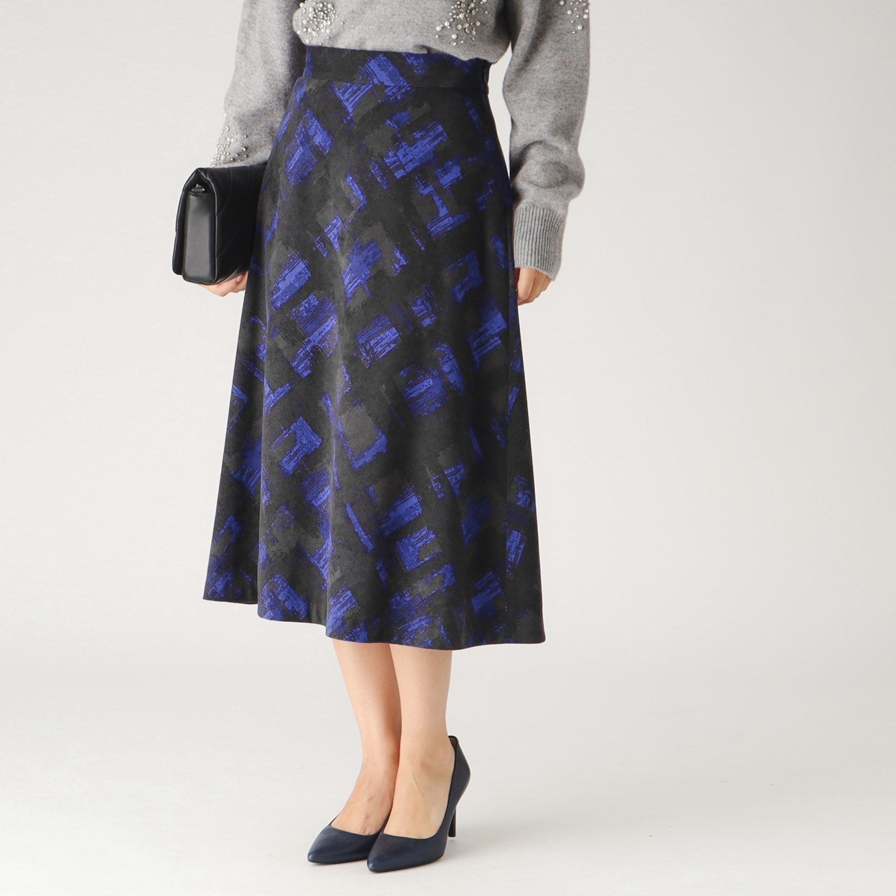 クードシャンス COUP DE CHANCE 【日本製／洗える／ウエストゴム入り】オンオフ着回し◎シャドーチェック柄スカート （ネイビー(194)） ネイビー(194)