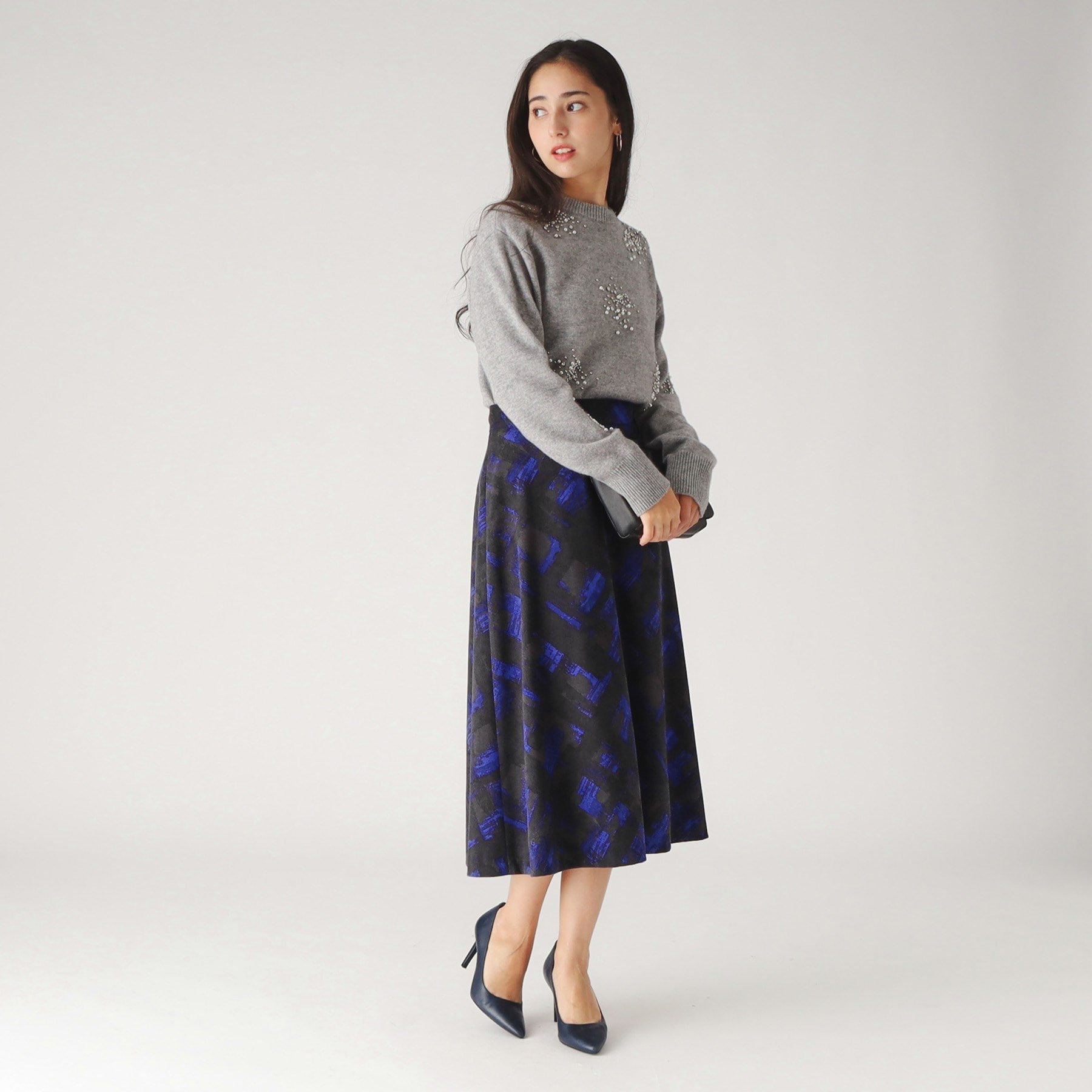 クードシャンス COUP DE CHANCE 【日本製／洗える／ウエストゴム入り】オンオフ着回し◎シャドーチェック柄スカート （ネイビー(194)） ネイビー(194)