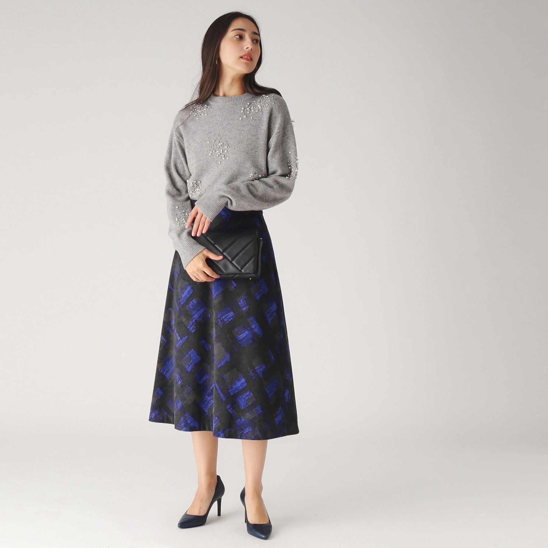 クードシャンス COUP DE CHANCE 【日本製／洗える／ウエストゴム入り】オンオフ着回し◎シャドーチェック柄スカート （ネイビー(194)） ネイビー(194)