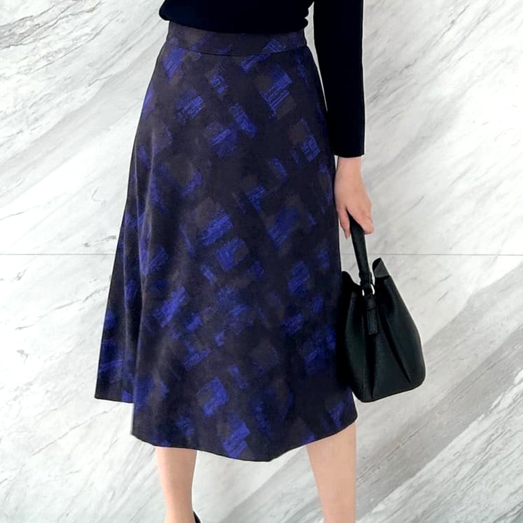 クードシャンス COUP DE CHANCE 【日本製／洗える／ウエストゴム入り】オンオフ着回し◎シャドーチェック柄スカート （ネイビー(194)） ネイビー(194)