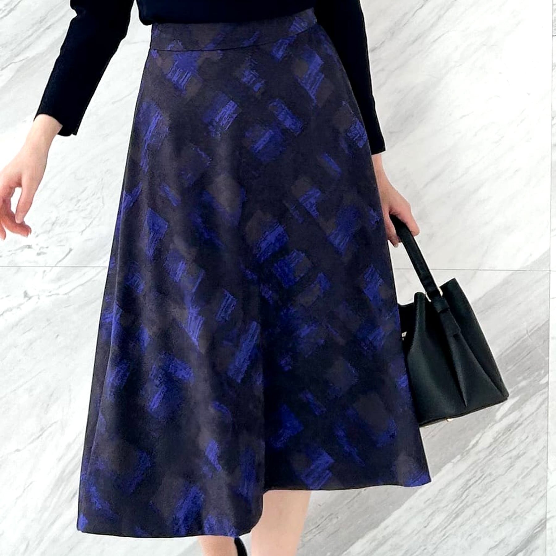 クードシャンス COUP DE CHANCE 【日本製／洗える／ウエストゴム入り】オンオフ着回し◎シャドーチェック柄スカート （ネイビー(194)） ネイビー(194)