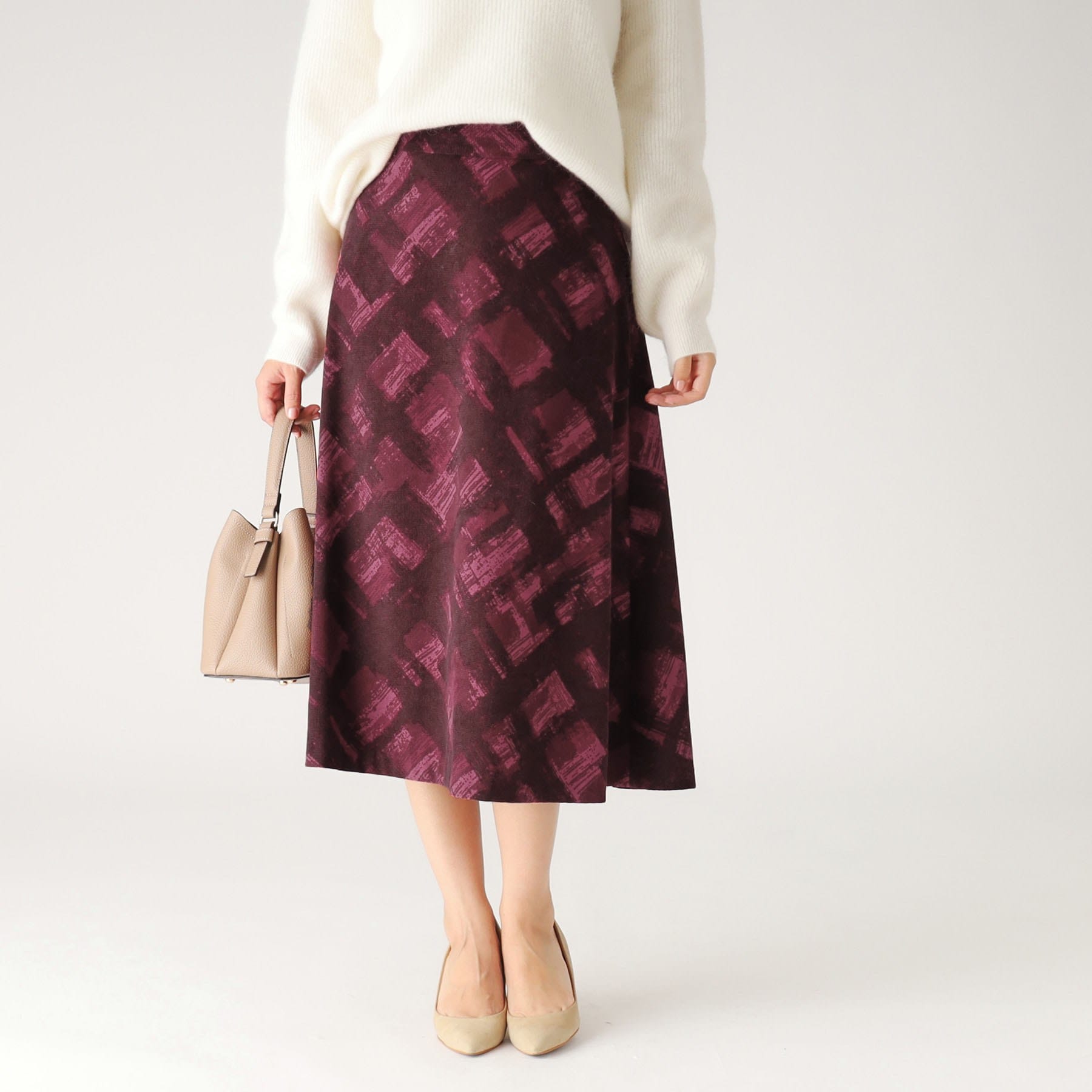 クードシャンス COUP DE CHANCE 【日本製／洗える／ウエストゴム入り】オンオフ着回し◎シャドーチェック柄スカート （ネイビー(194)） ネイビー(194)