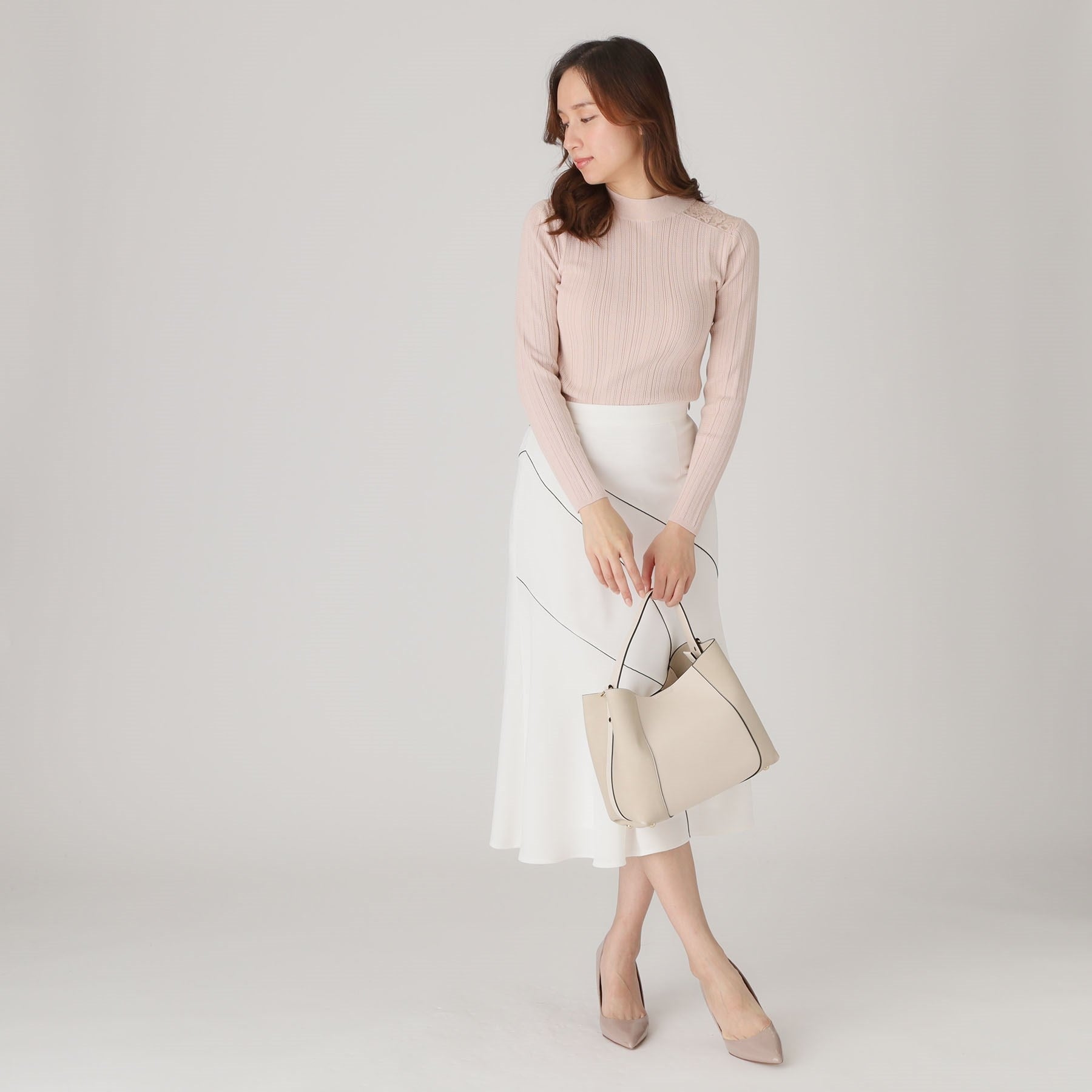 クードシャンス COUP DE CHANCE 【洗える】繊細なレースが女性らしさを演出するニットトップス （ホワイト(001)） ホワイト(001)