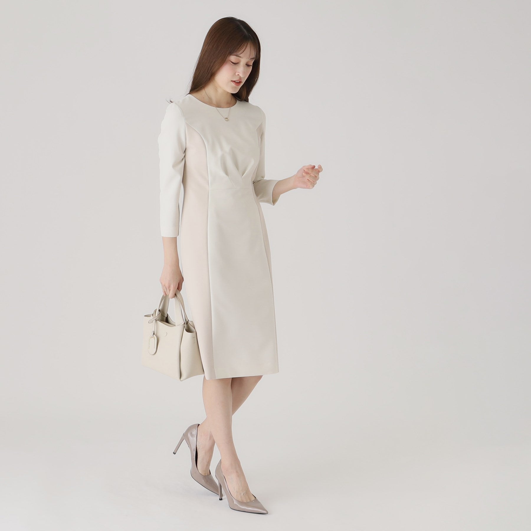 クードシャンス COUP DE CHANCE 【洗える／日本製／通勤／お出かけ】すっきりラインと着用感の良さを叶える配色使いワンピース （ネイビー(594)） ネイビー(594)