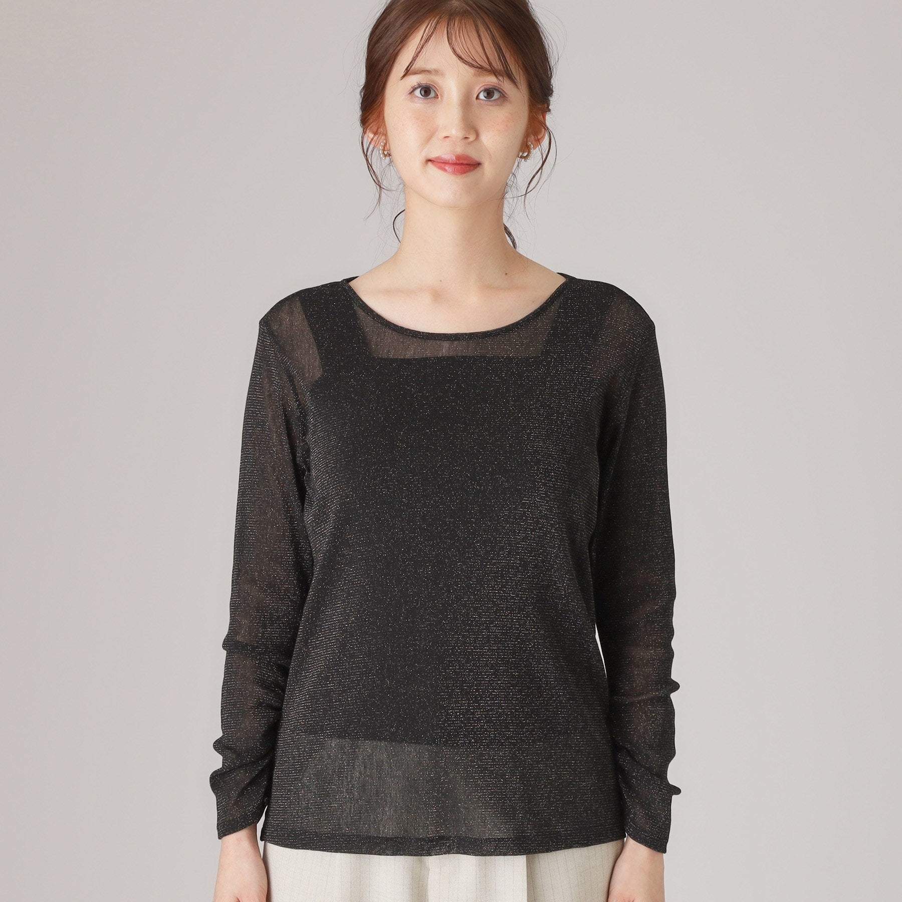 クードシャンス COUP DE CHANCE 【洗える／日本製／ジャケットイン／レイヤードスタイル】シアー感あるラメプルオーバー （ブラック(019)） ブラック(019)