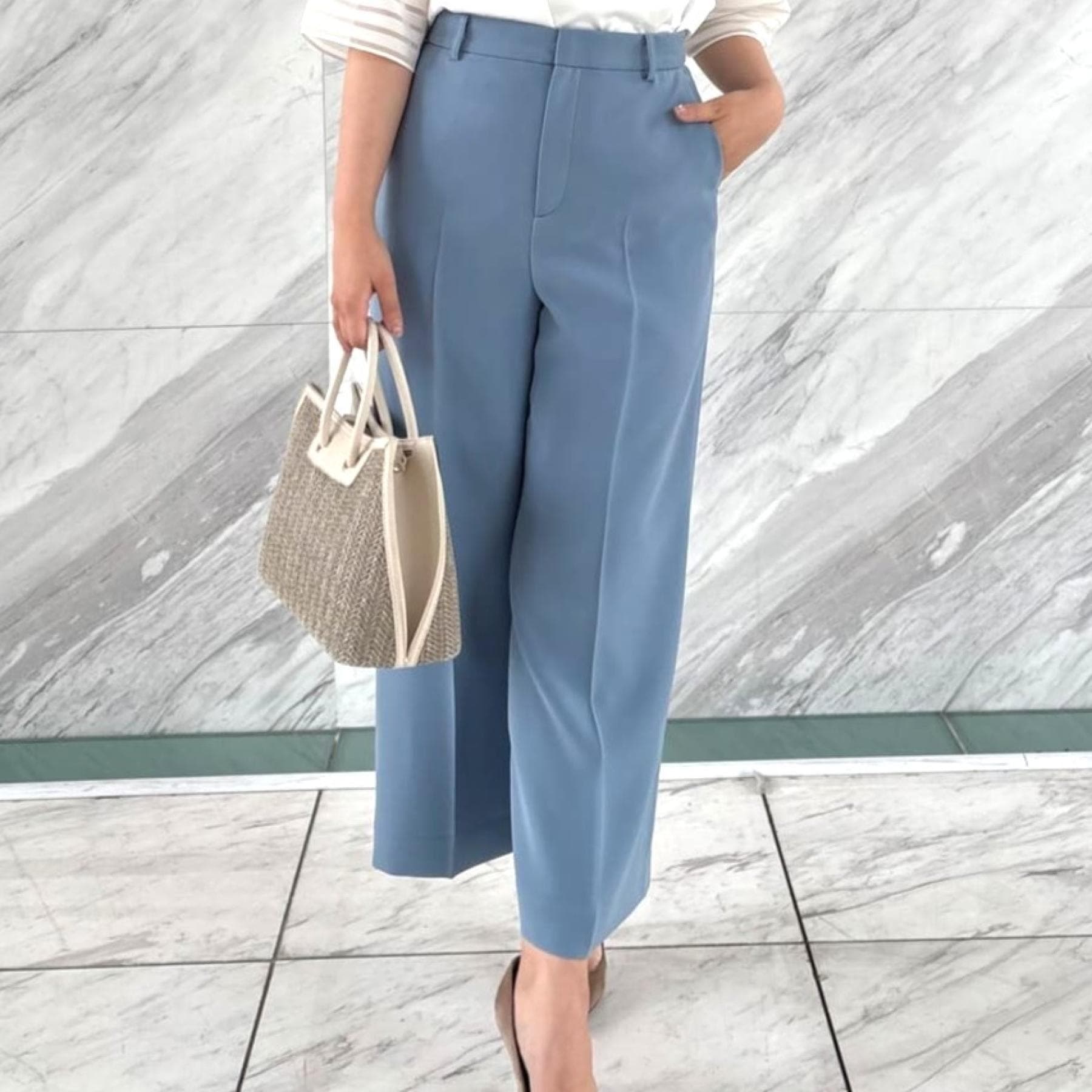 クードシャンス COUP DE CHANCE 【洗える／日本製／裏付き】センタープレス入ワイドパンツ （ブルー(091)） ブルー(091)