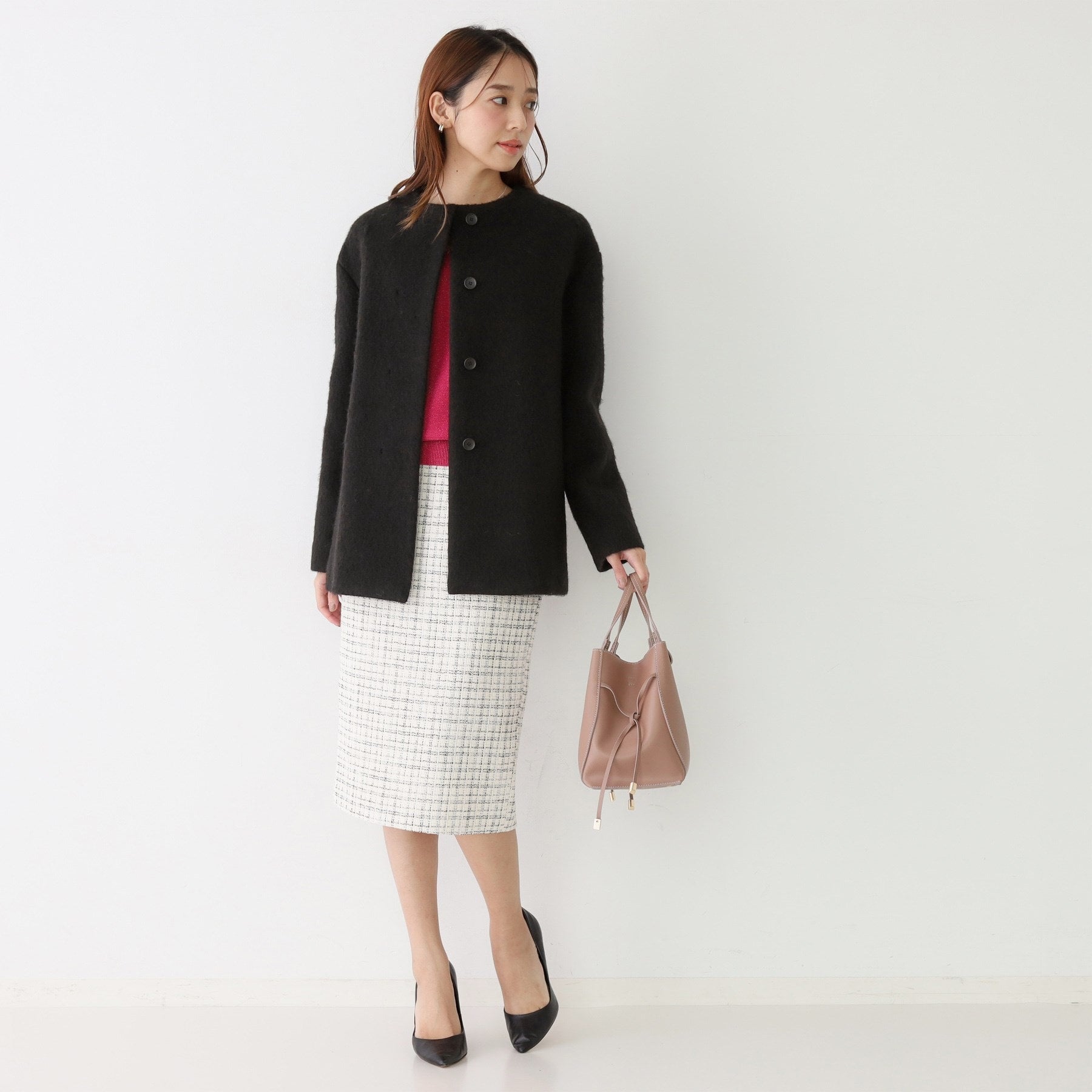 クードシャンス COUP DE CHANCE 【日本製／モヘヤ混／ヒップ丈】ノーカラーコート （ブラック(019)） ブラック(019)