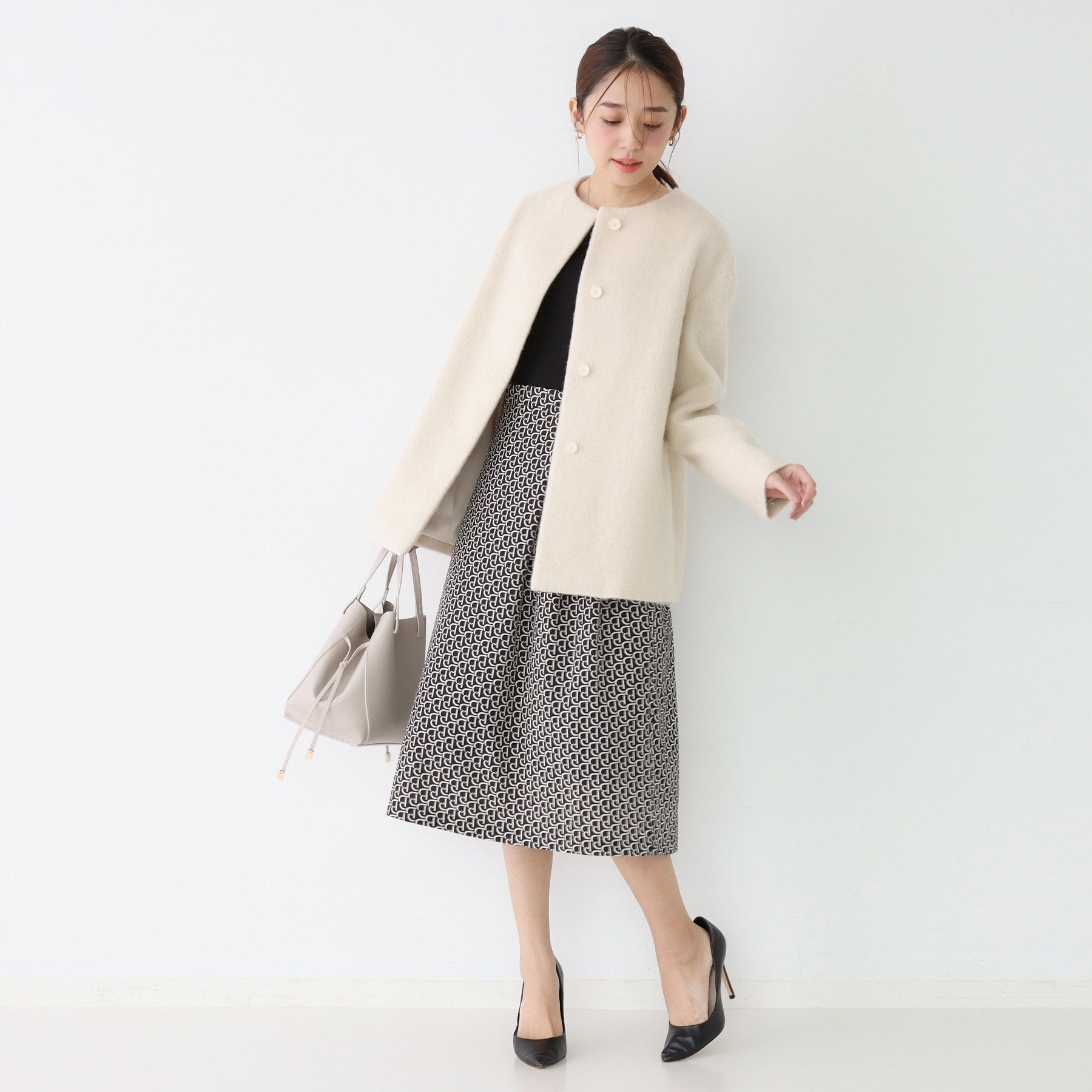 クードシャンス COUP DE CHANCE 【日本製／モヘヤ混／ヒップ丈】ノーカラーコート （ブラック(019)） ブラック(019)