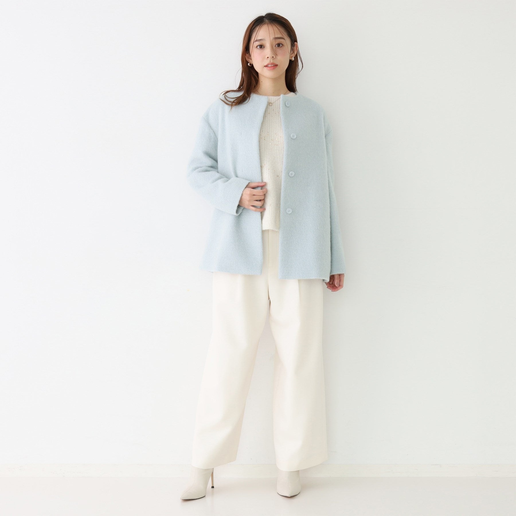 クードシャンス COUP DE CHANCE 【日本製／モヘヤ混／ヒップ丈】ノーカラーコート （ブラック(019)） ブラック(019)