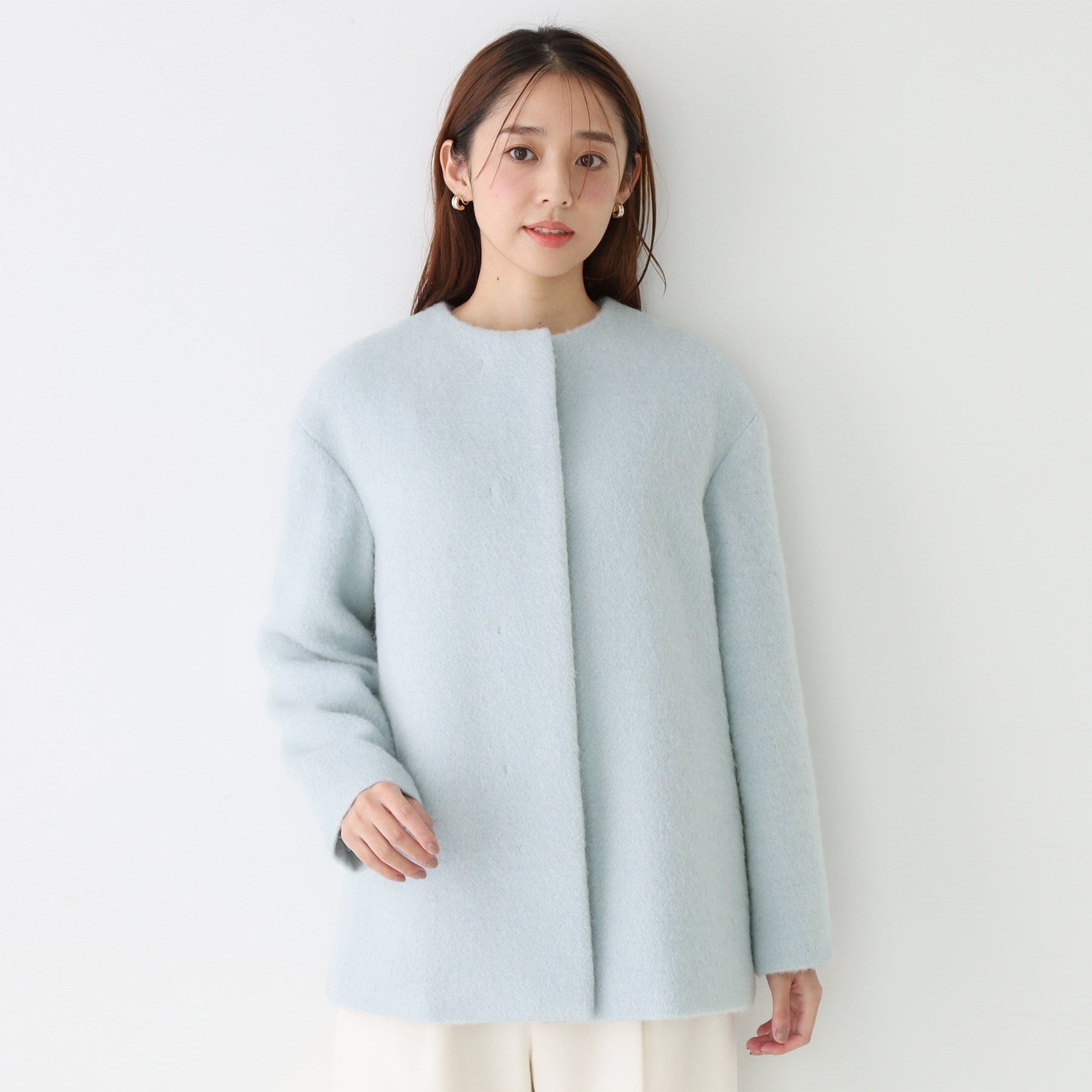 クードシャンス COUP DE CHANCE 【日本製／モヘヤ混／ヒップ丈】ノーカラーコート （ブラック(019)） ブラック(019)