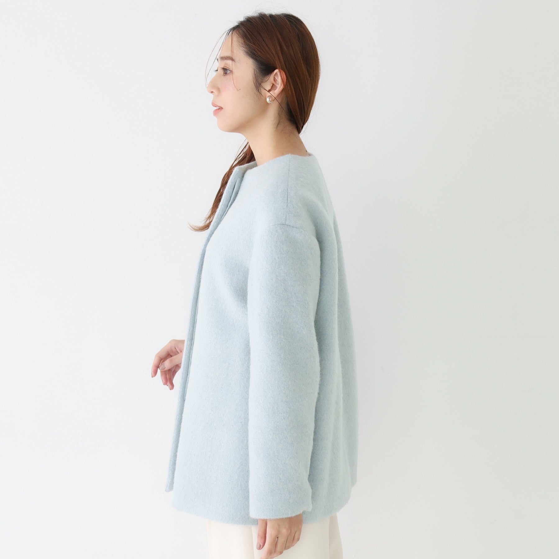 クードシャンス COUP DE CHANCE 【日本製／モヘヤ混／ヒップ丈】ノーカラーコート （ブラック(019)） ブラック(019)