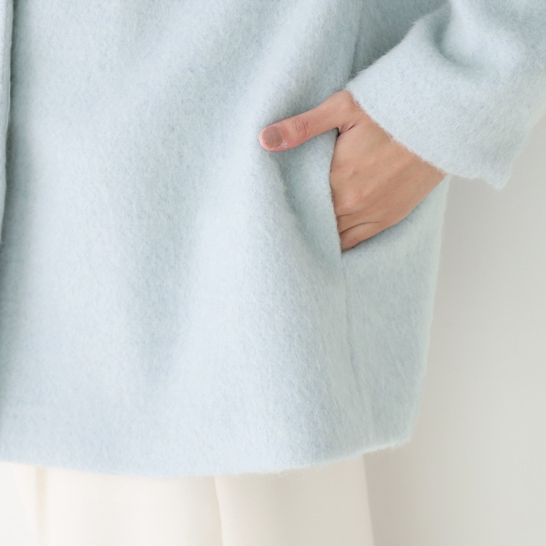 クードシャンス COUP DE CHANCE 【日本製／モヘヤ混／ヒップ丈】ノーカラーコート （ブラック(019)） ブラック(019)