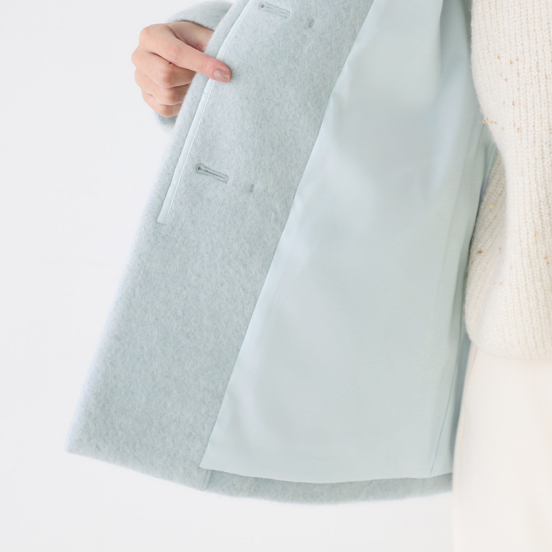 クードシャンス COUP DE CHANCE 【日本製／モヘヤ混／ヒップ丈】ノーカラーコート （ブラック(019)） ブラック(019)