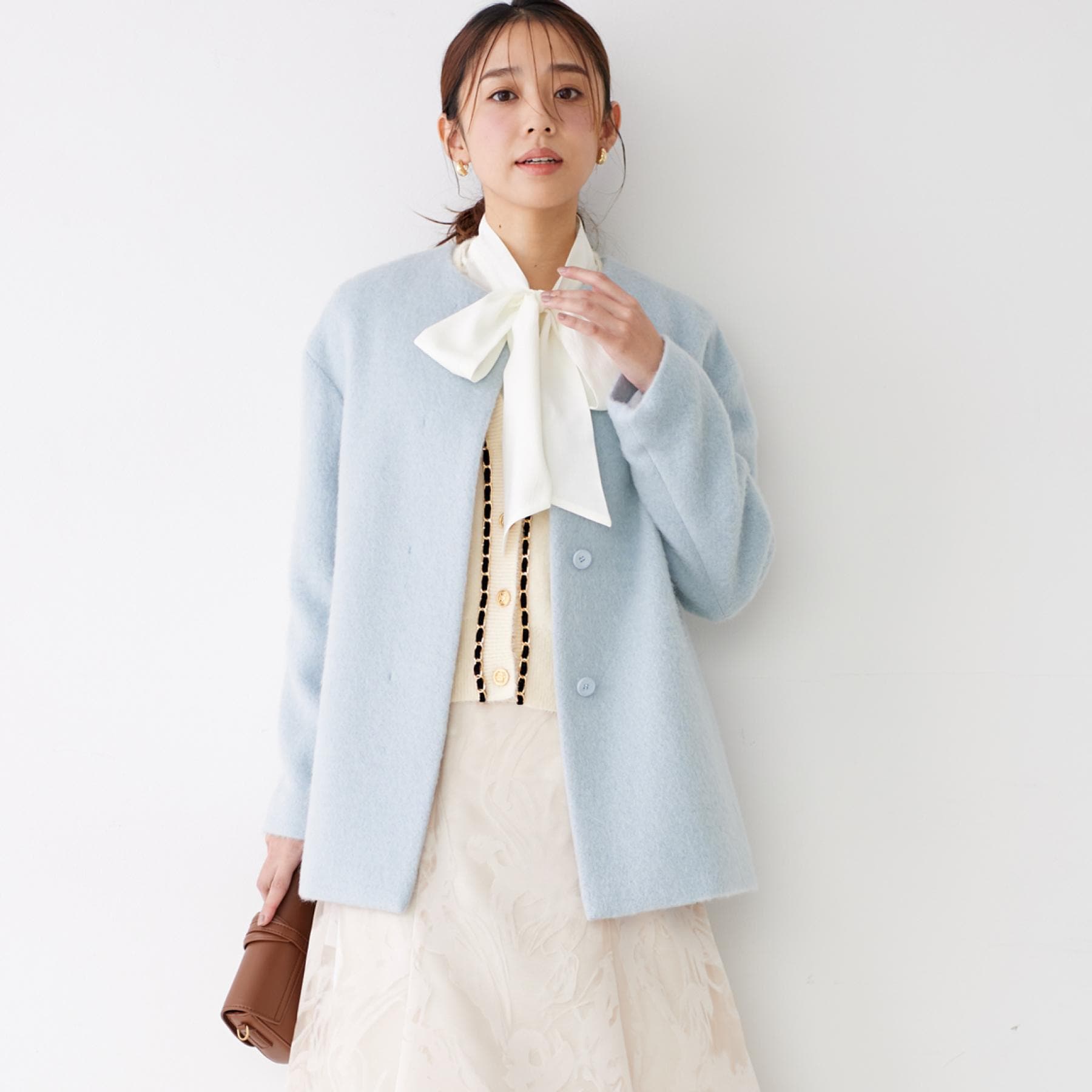 クードシャンス COUP DE CHANCE 【日本製／モヘヤ混／ヒップ丈】ノーカラーコート （ブラック(019)） ブラック(019)