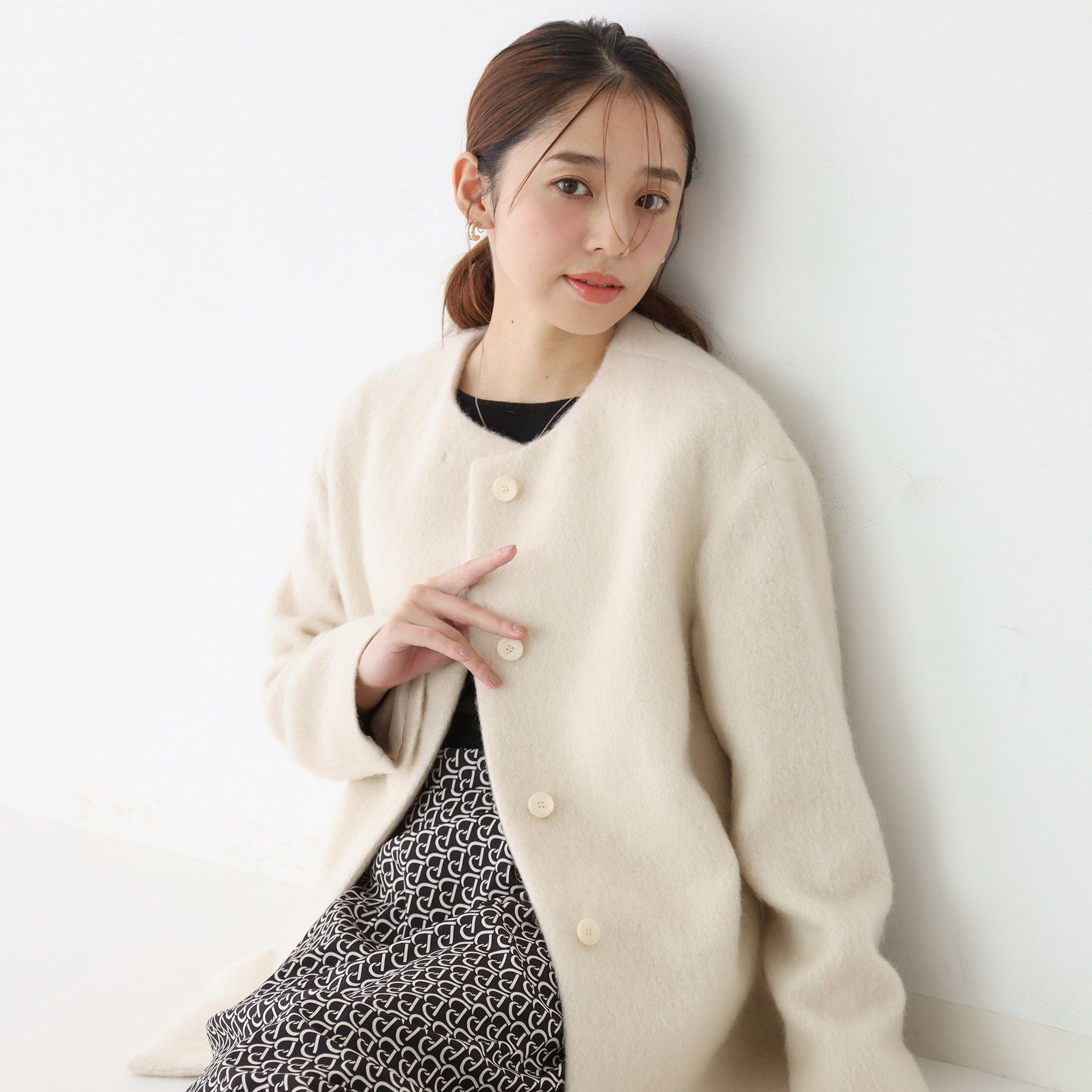 クードシャンス COUP DE CHANCE 【日本製／モヘヤ混／ヒップ丈】ノーカラーコート （グレージュ(050)） グレージュ(050)