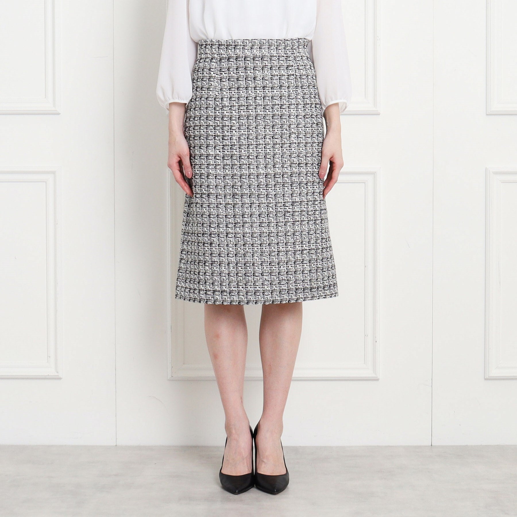 COUP DE CHANCE [Made in Japan/Ceremony/Fancy tweed/Can be worn as a set] A gorgeous and elegant A-line skirt