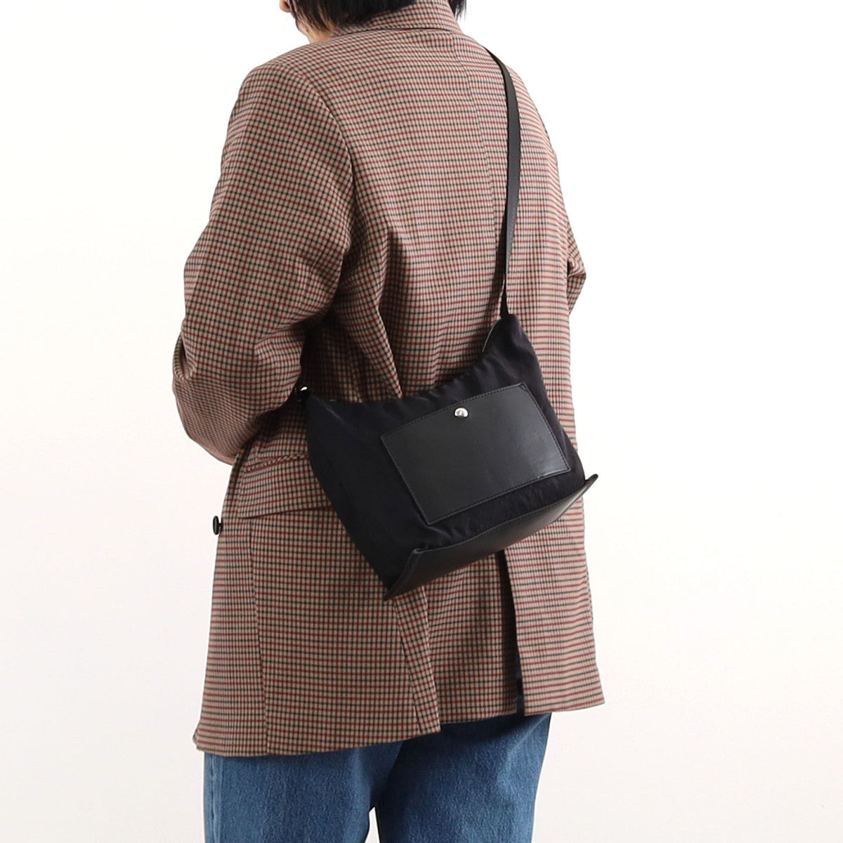 クーコ COOCO ポケット付ナイロン風ミニショルダーバッグ,ブラック
