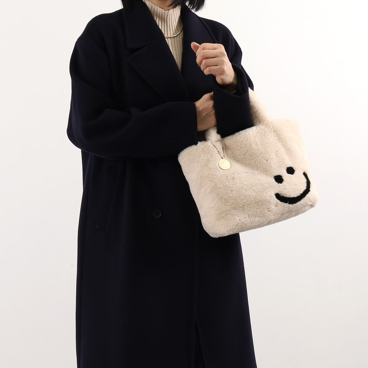 COOCO SMILEY Eco Fur Face Tote Bag with Charm