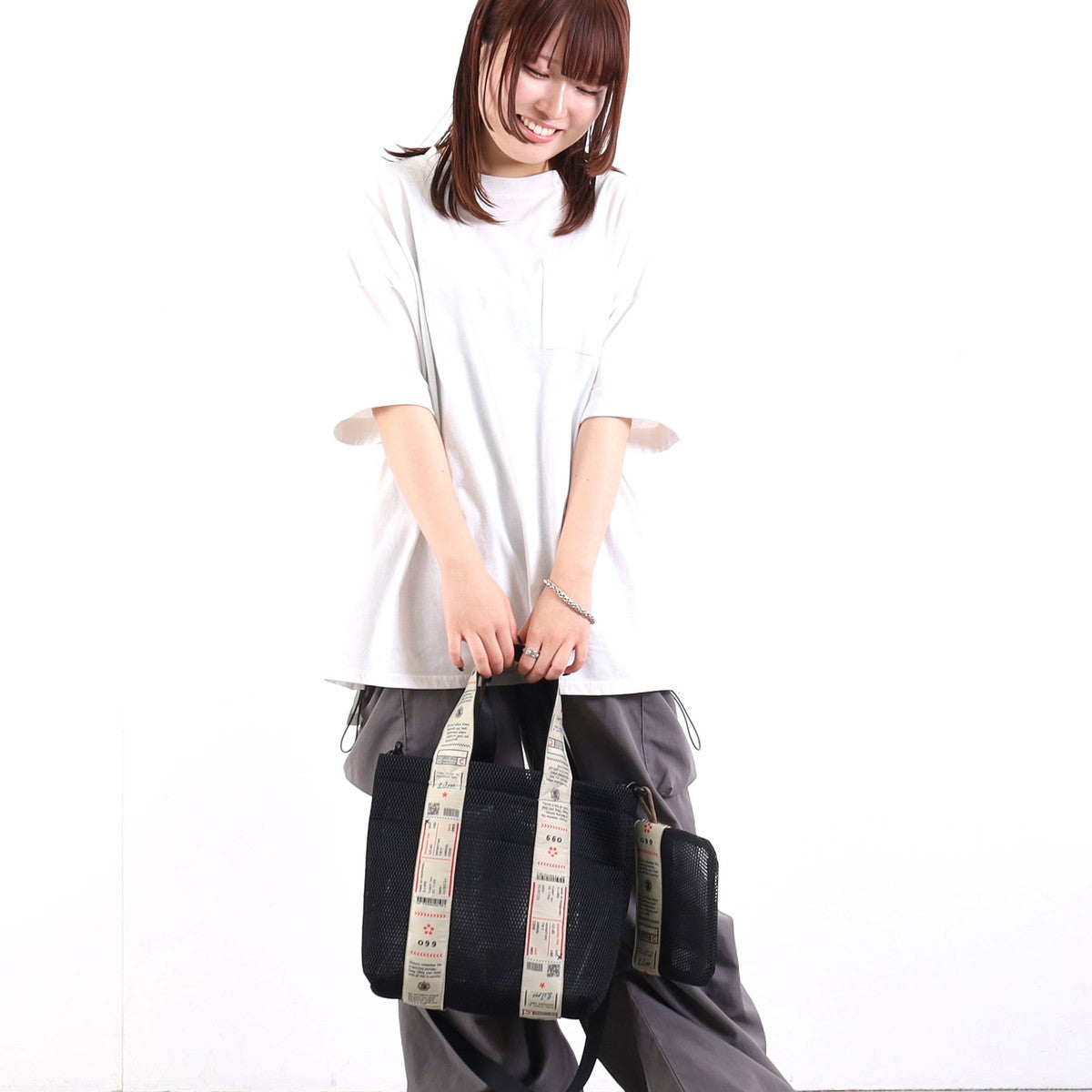 クーコ COOCO ロゴテープメッシュ2WAYトートバッグ／A4対応