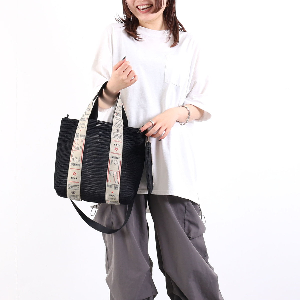 クーコ COOCO ロゴテープメッシュ2WAYトートバッグ／A4対応