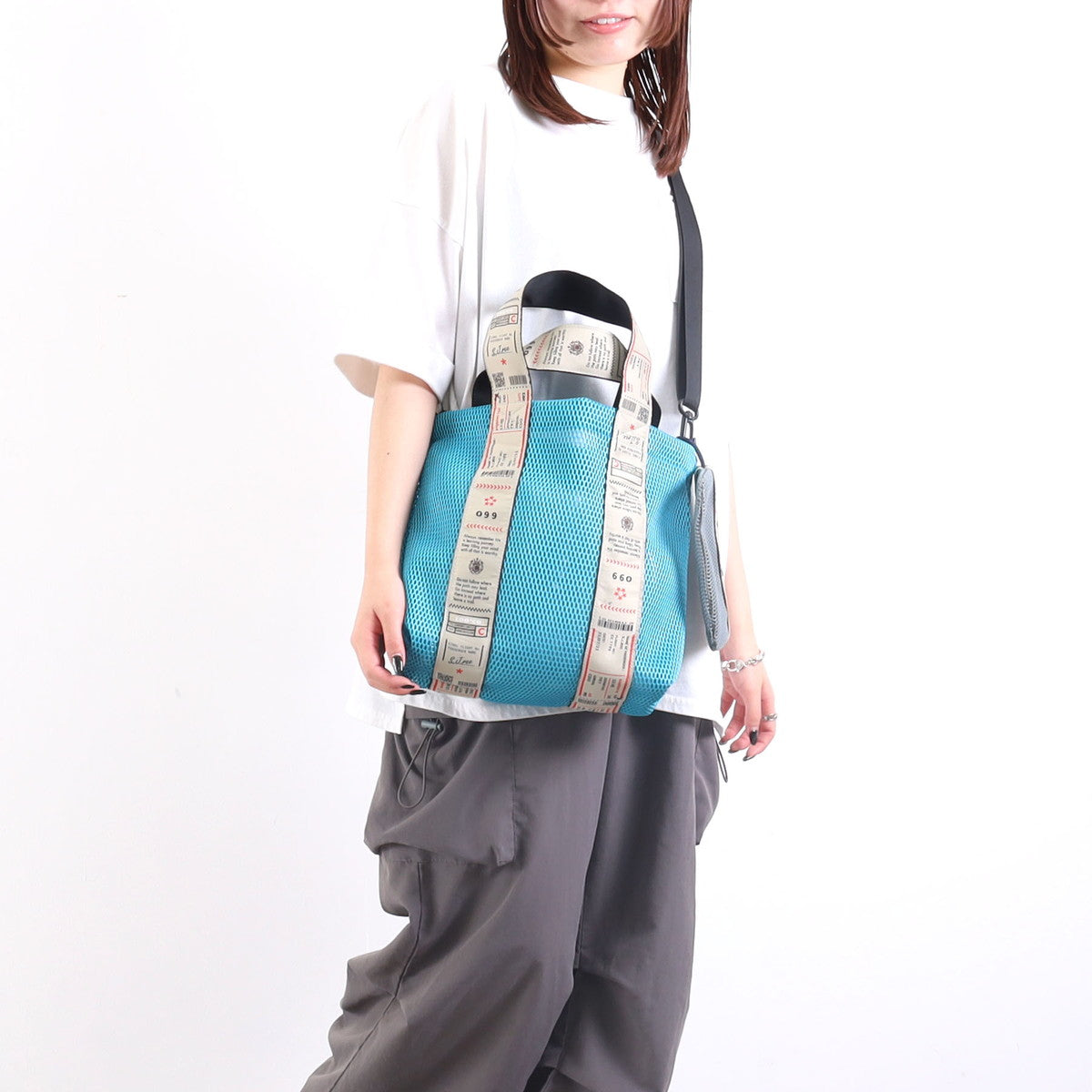 クーコ COOCO ロゴテープメッシュ2WAYトートバッグ／A4対応